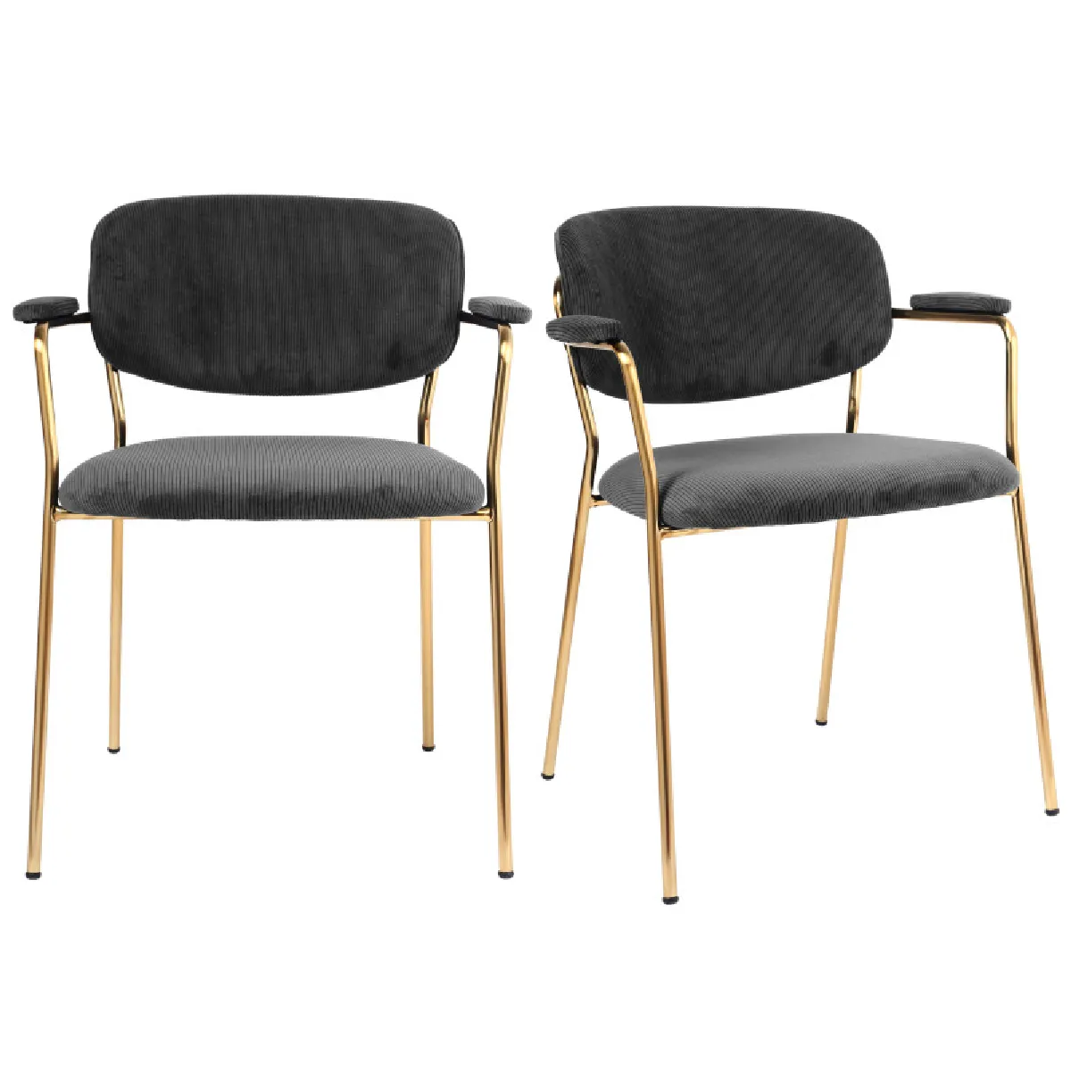 CLARA-Chaise en tissu cotelé Carbone et métal doré brossé(x2) CLARA-Chaise en tissu cotelé Carbone et métal doré brossé(x2)