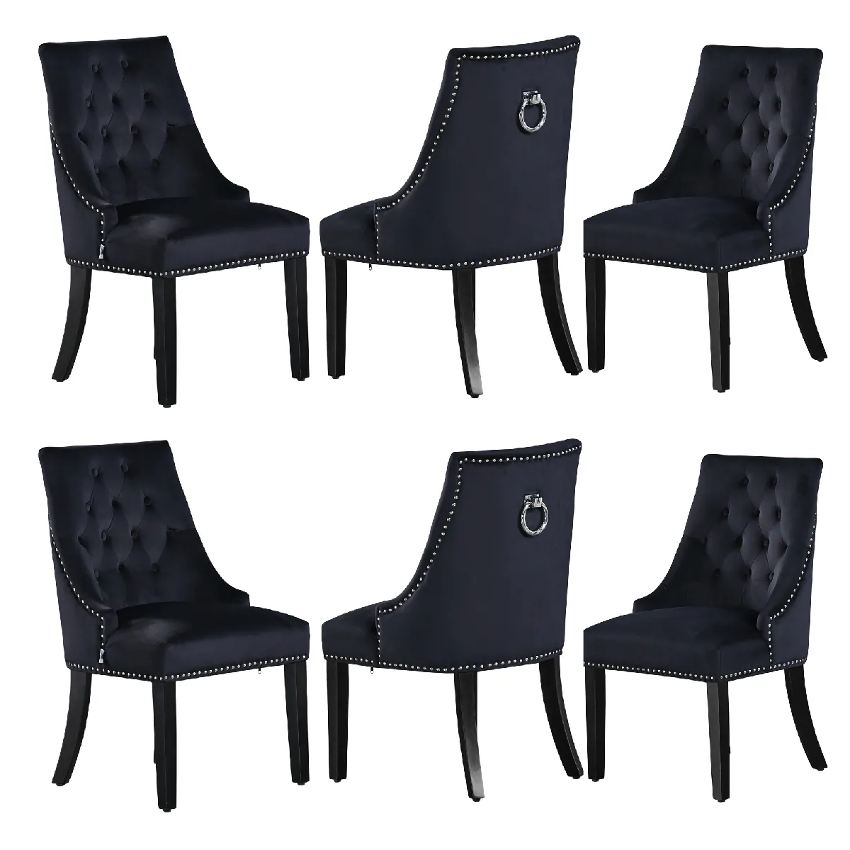 Life Interiors Lot de 6 Chaises Velours Noir