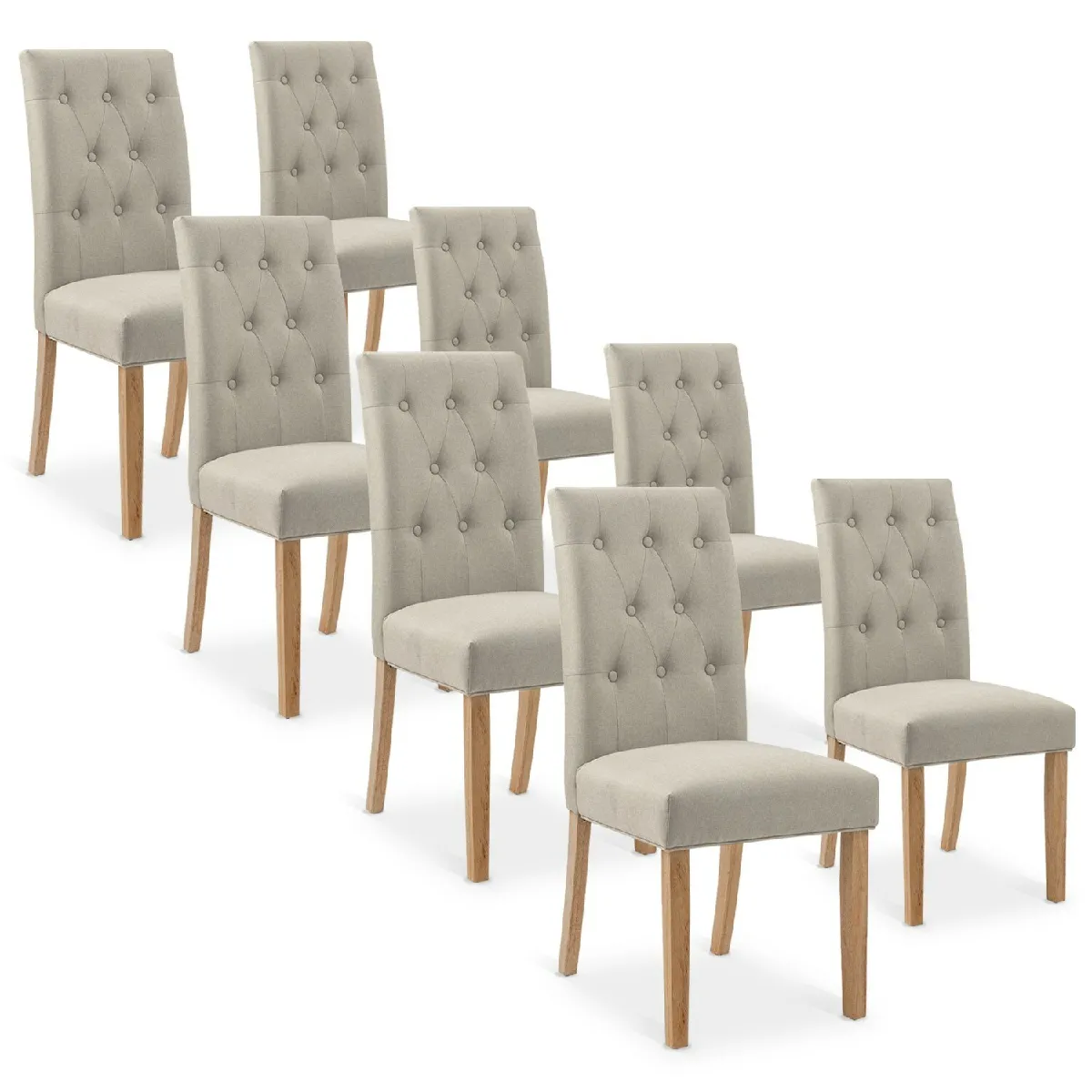 Lot de 8 Chaises Capitonnées Gaya Tissu Beige