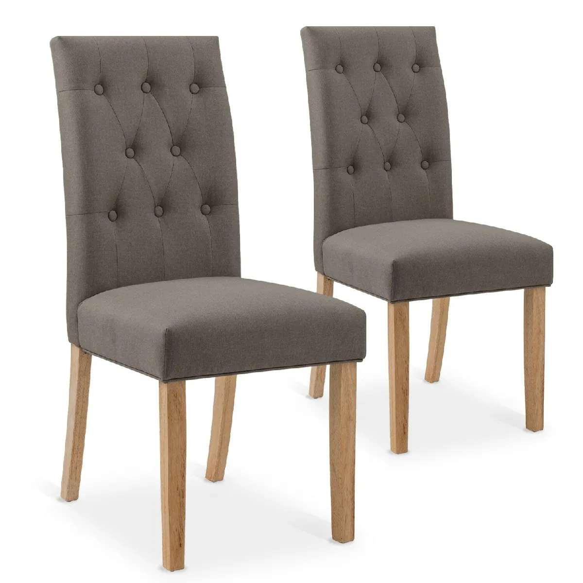 Lot de 2 Chaises Capitonnées Gaya - Tissu Taupe