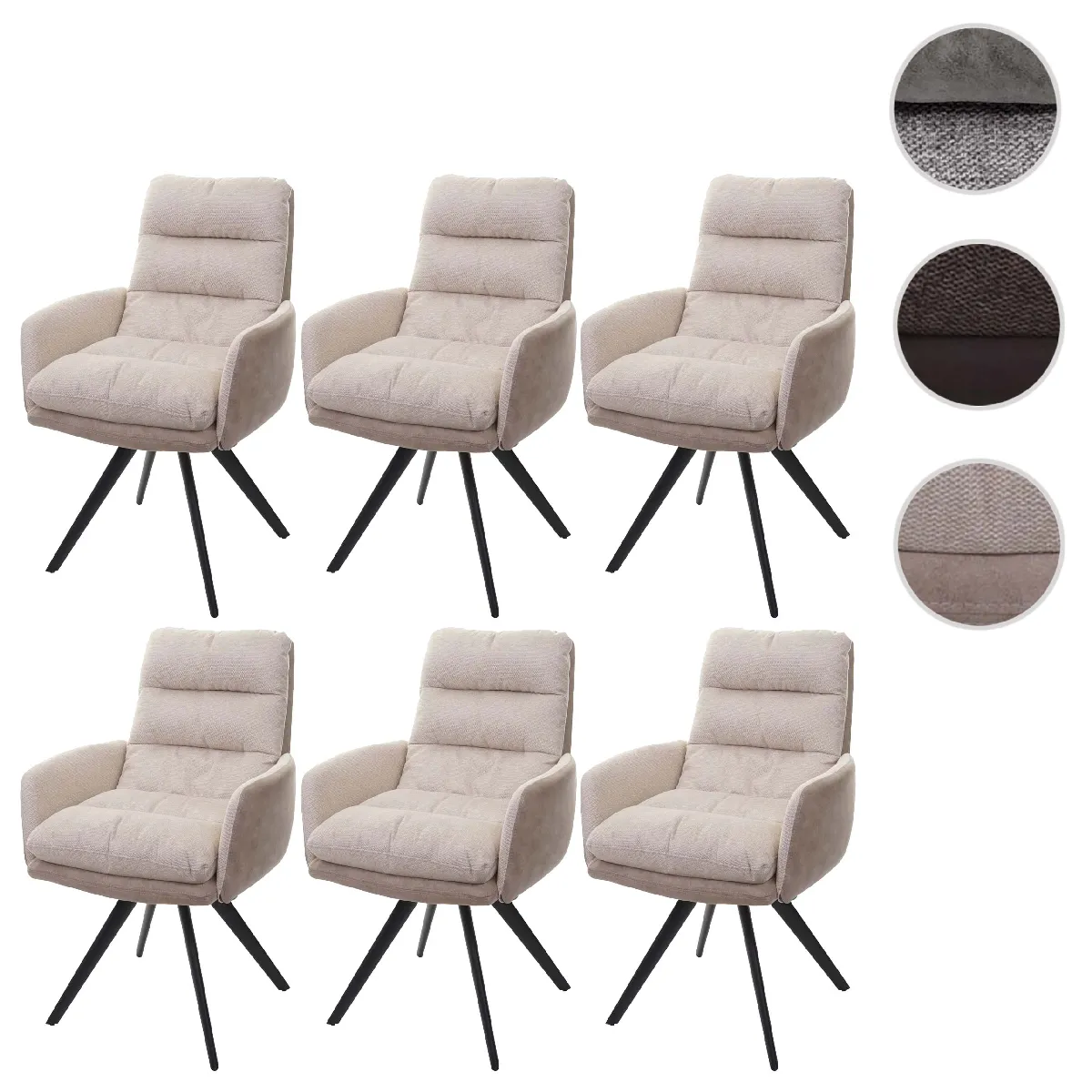 Mendler HWC-G66 - Lot de 6 chaises // Tissu crème Mendler HWC-G66 - Lot de 6 chaises // Tissu crème