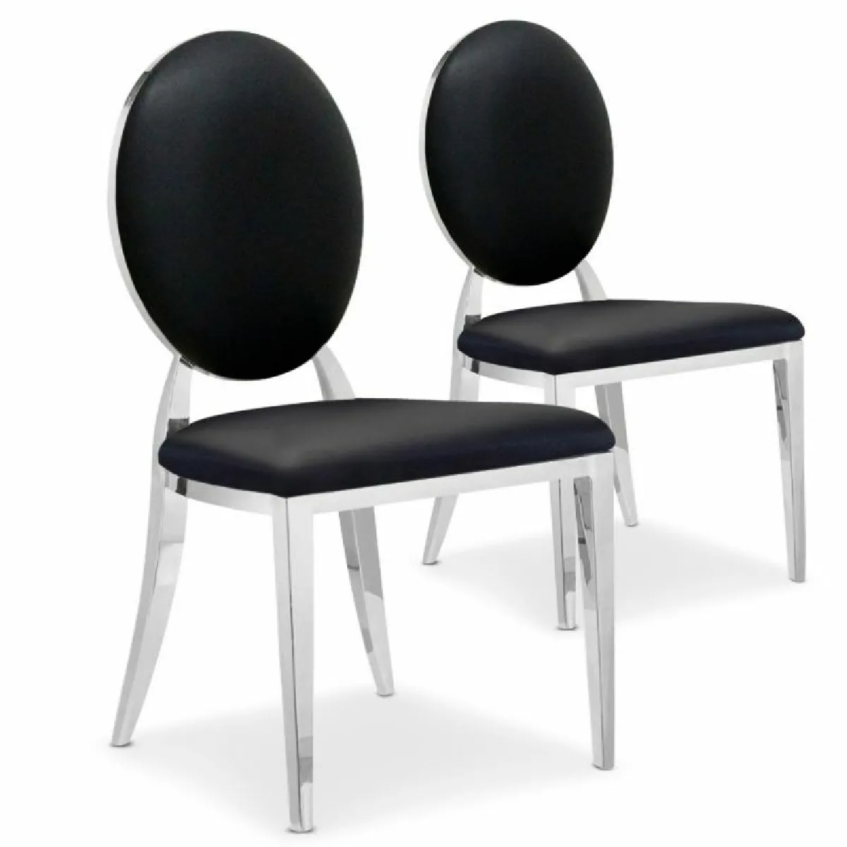Paris Prix - Lot de 2 Chaises Médaillon - Noir et Argent
