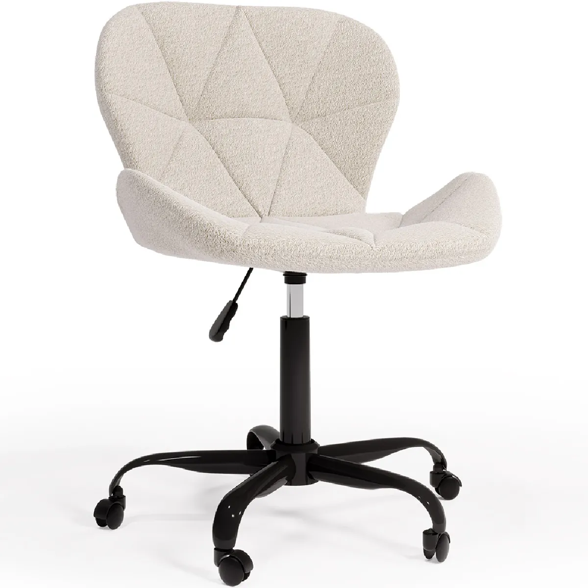 Chaise de bureau avec roulettes - Chaise pivotante de bureau - Rembourrée en tissu bouclé - Structure noire Wito Blanc Chaise de bureau avec roulettes - Chaise pivotante de bureau - Rembourrée en tissu bouclé - Structure noire Wito Blanc