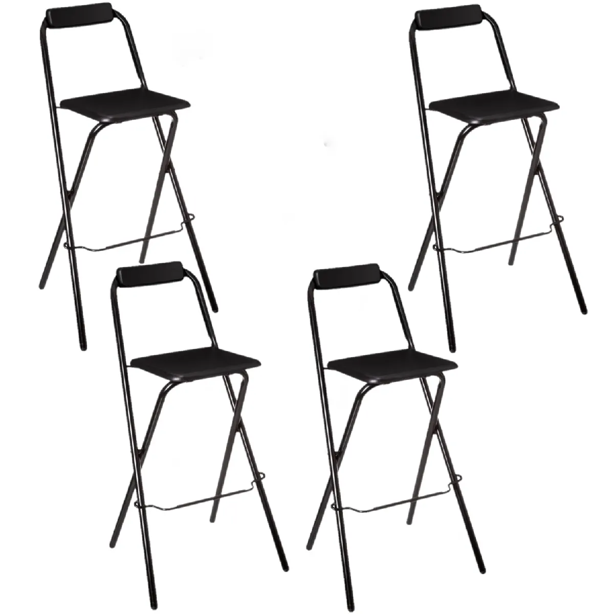 Lot de 4 chaises de bar pliantes LOUNA - H. 97,5 cm - Noir