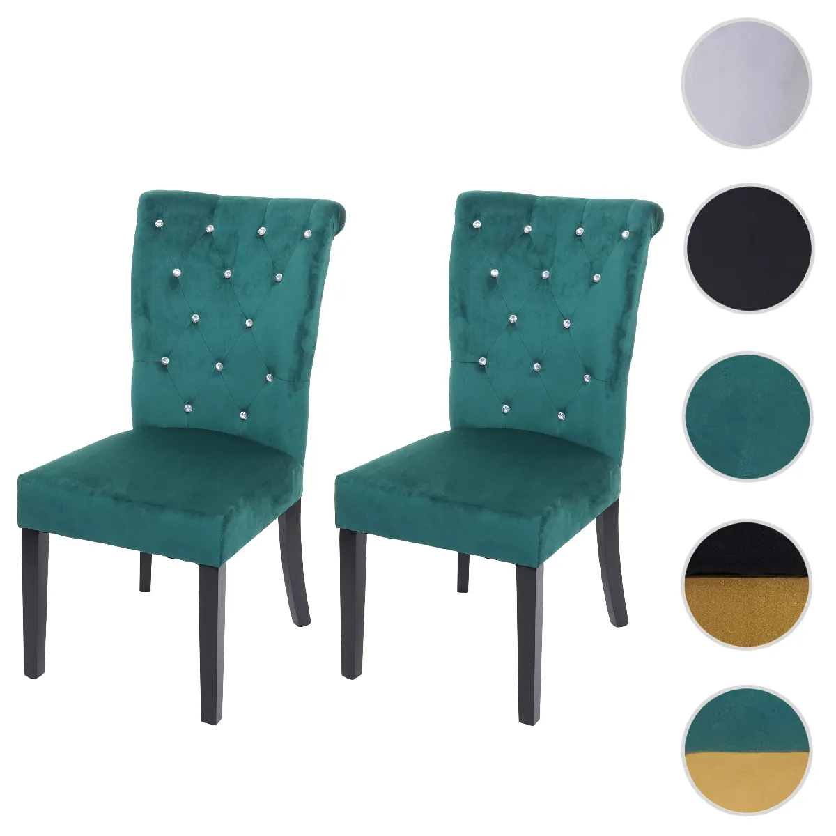 Mendler Chaises à manger HWC-D22 Velours Vert foncé Mendler Chaises à manger HWC-D22 Velours Vert foncé
