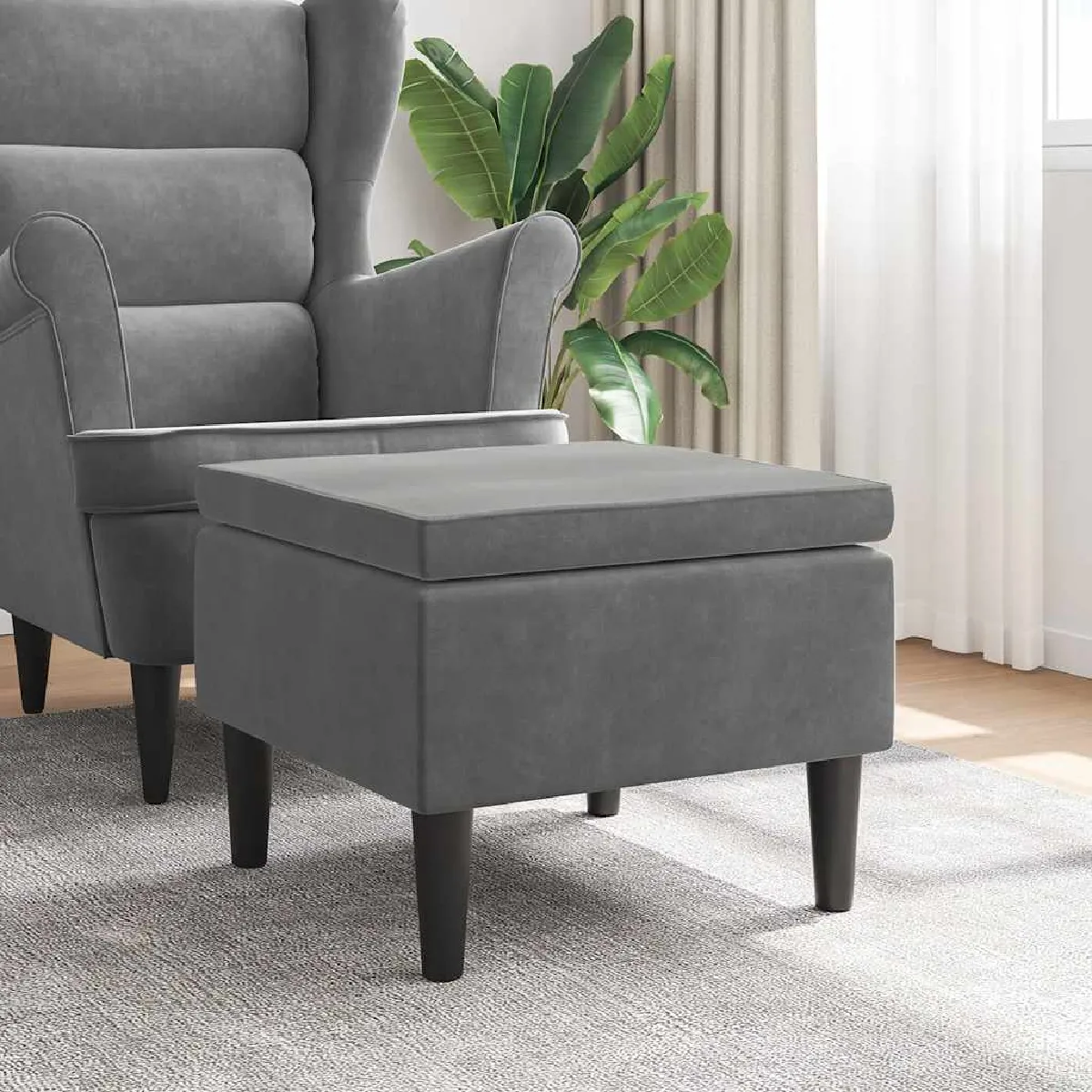 Vidaxl Gris - Tabouret Pieds En Bois Foncé Velours