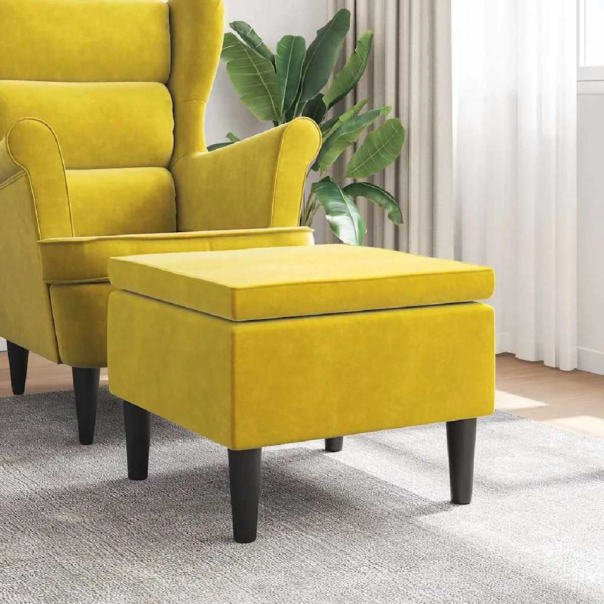 Non Communiqué Jaune Vidaxl Tabouret Avec Pieds En Bois Velours329443 - Image 3