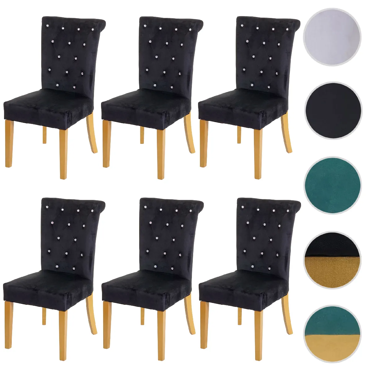Mendler Chaise HWC-D22 - Lot de 6 - Noir Velours Mendler Chaise HWC-D22 - Lot de 6 - Noir Velours