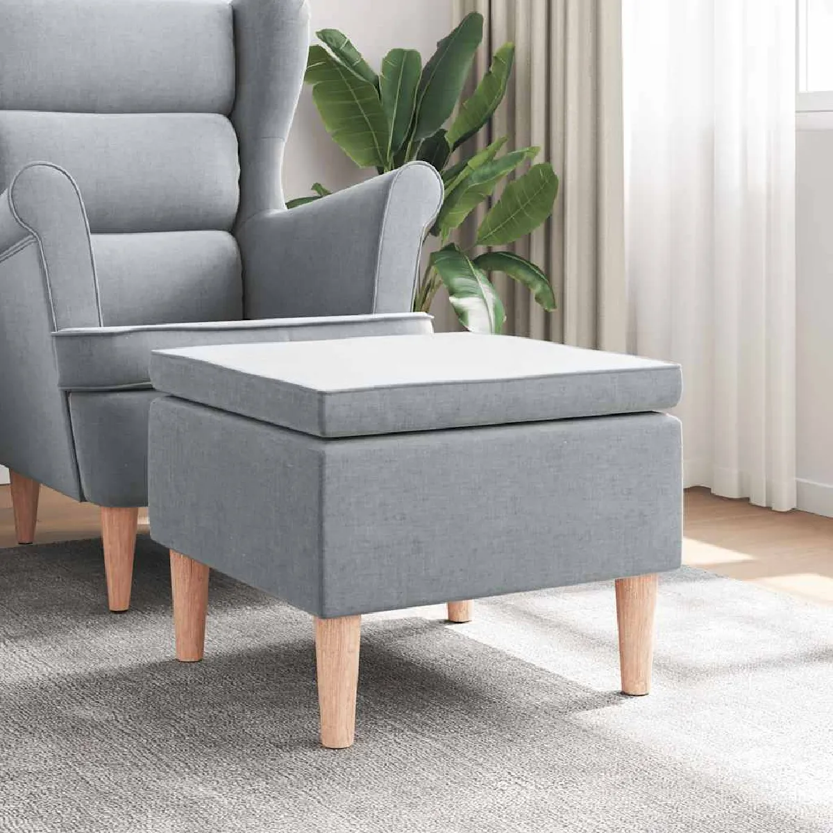 VIDAXL - Tabouret de bar - Pieds en bois - Gris clair - Image 2