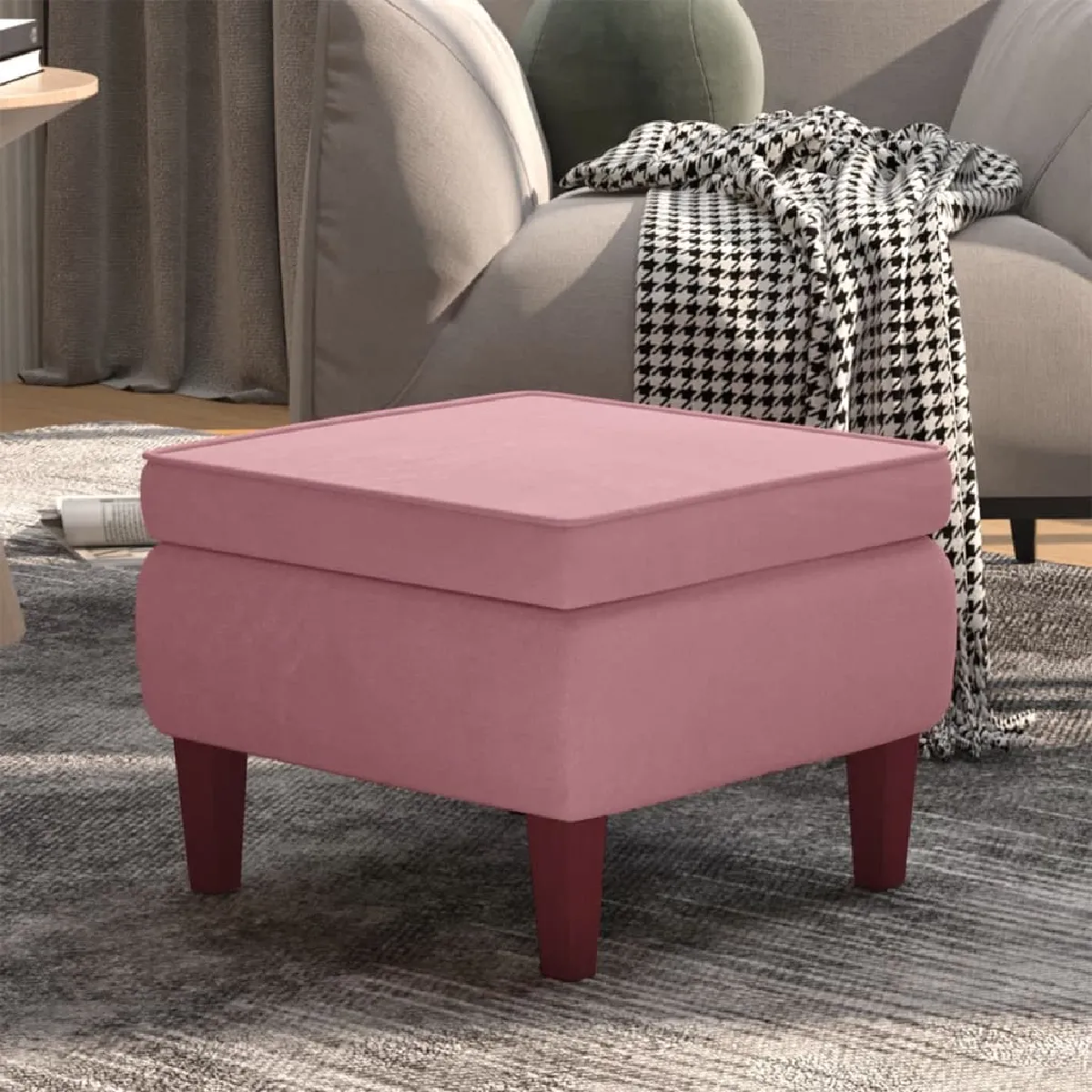 Vidaxl Rose Tabouret Avec Pieds En Bois Velours - Image 2