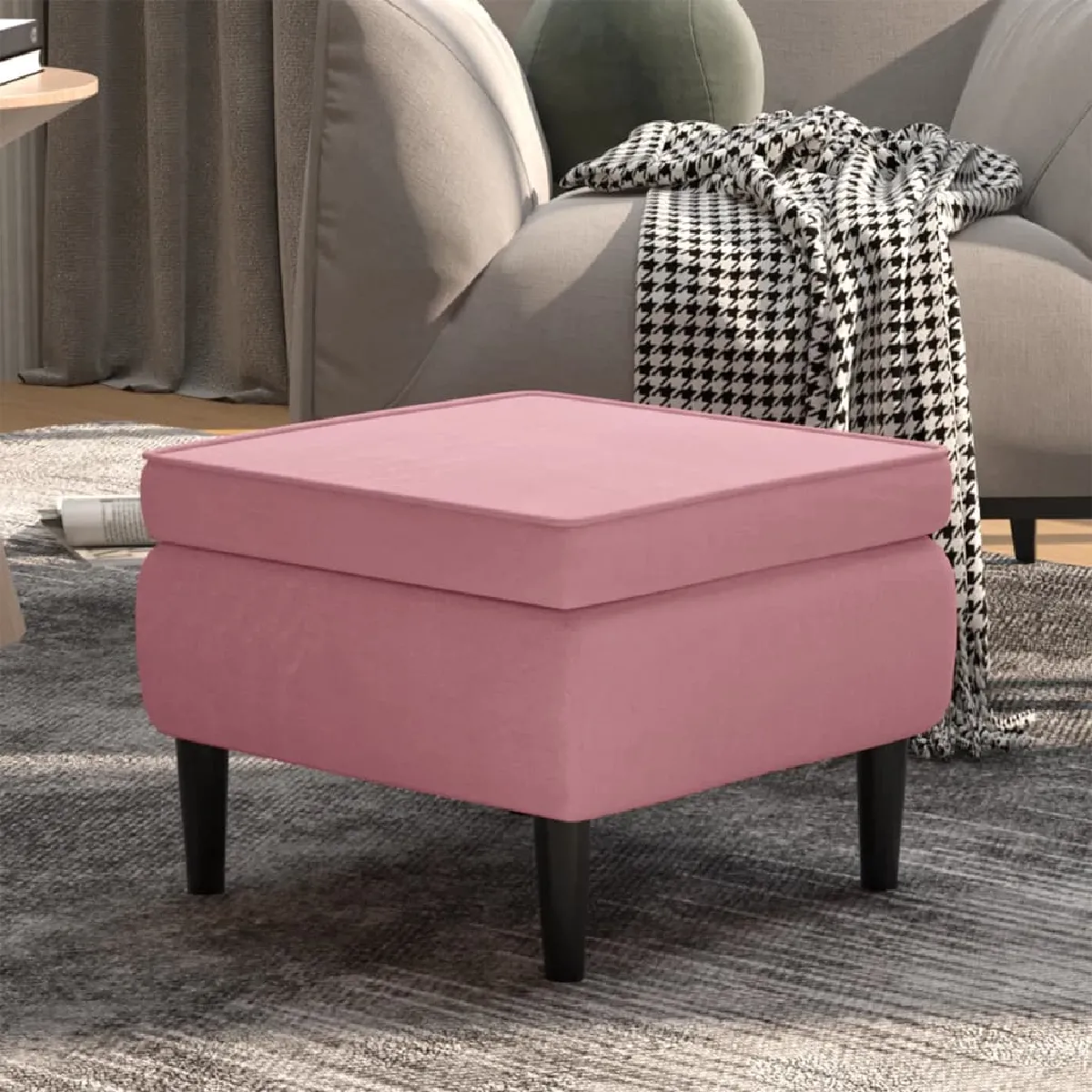 Non Communiqué Rose Vidaxl Tabouret Avec Pieds En Bois Velours329440 - Image 3
