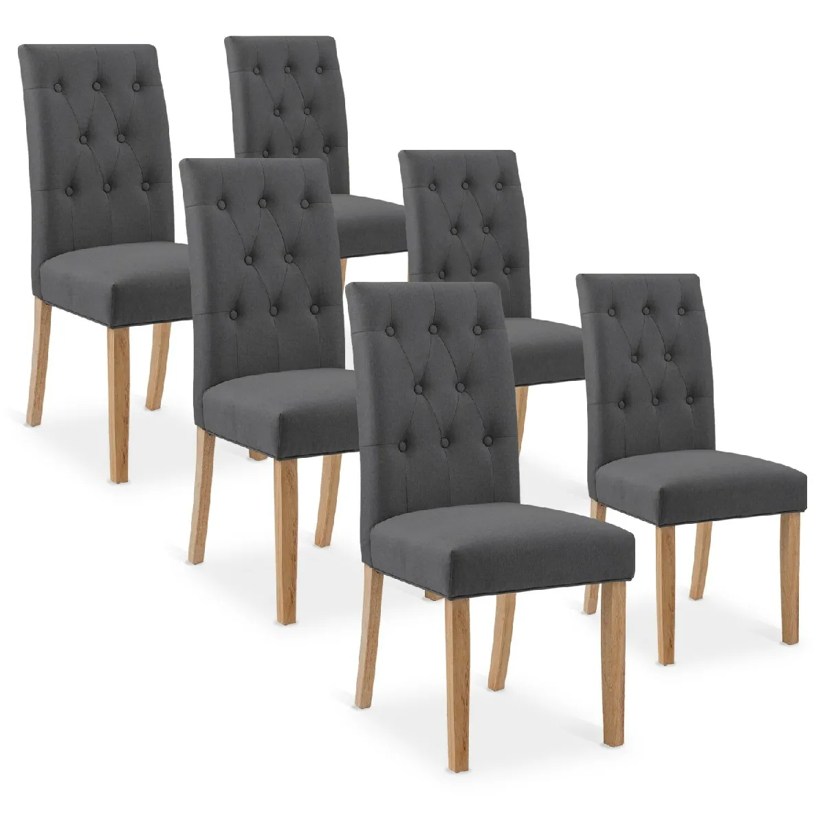 Gaya - Lot de 6 chaises capitonnées tissu gris
