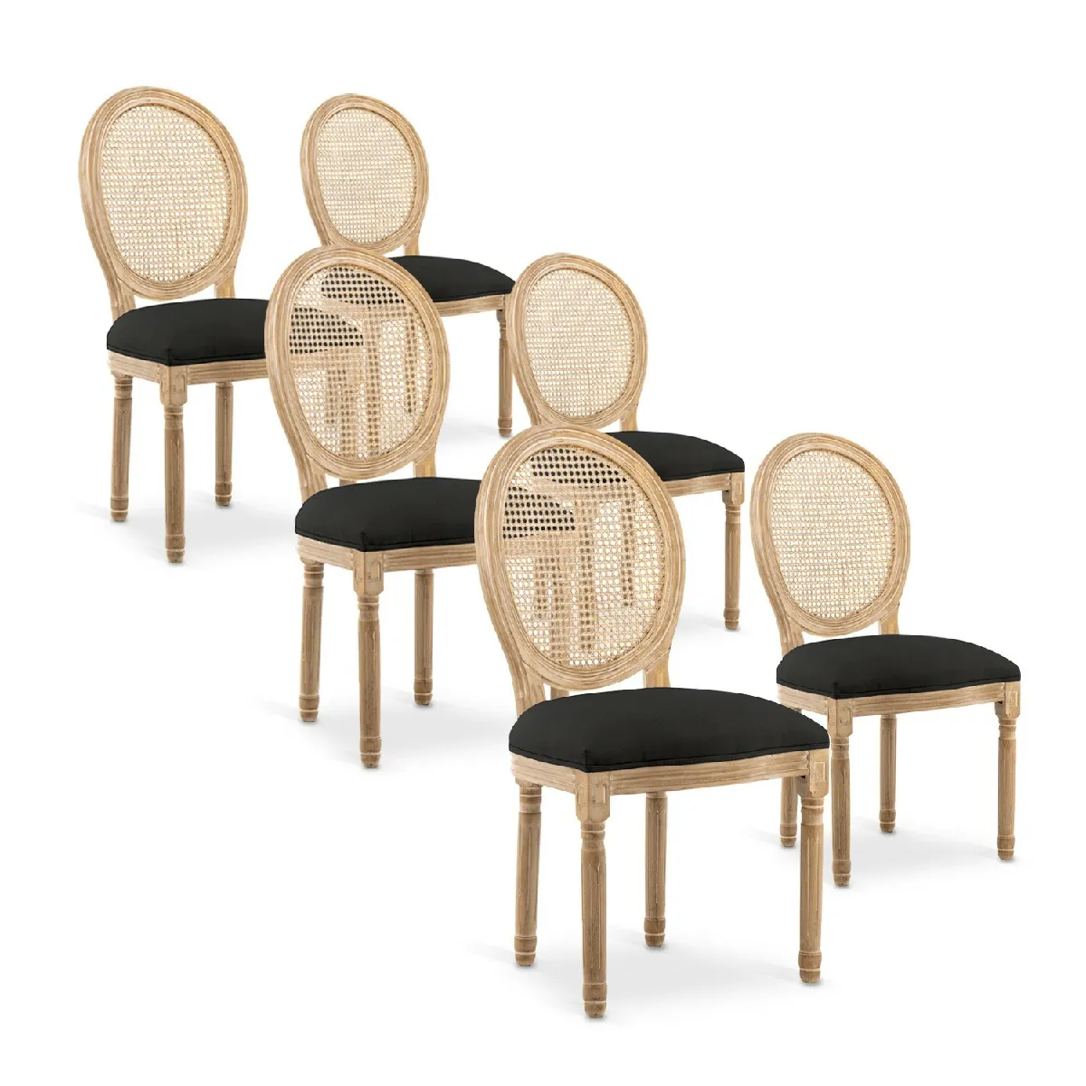 Chaise médaillon Louis XVI 6 pcs - Rotin