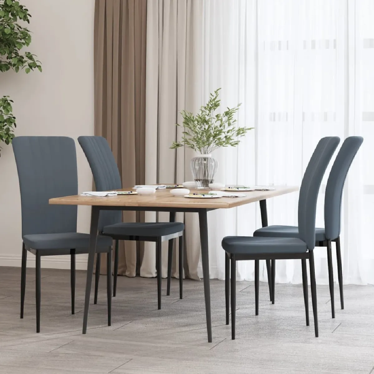vidaXL Chaises à manger - Lot de 4 - Gris foncé
