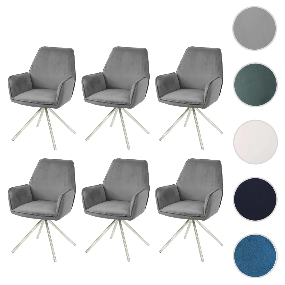 Mendler Chaises HWC-G67 - Velours gris foncé (lot de 6)