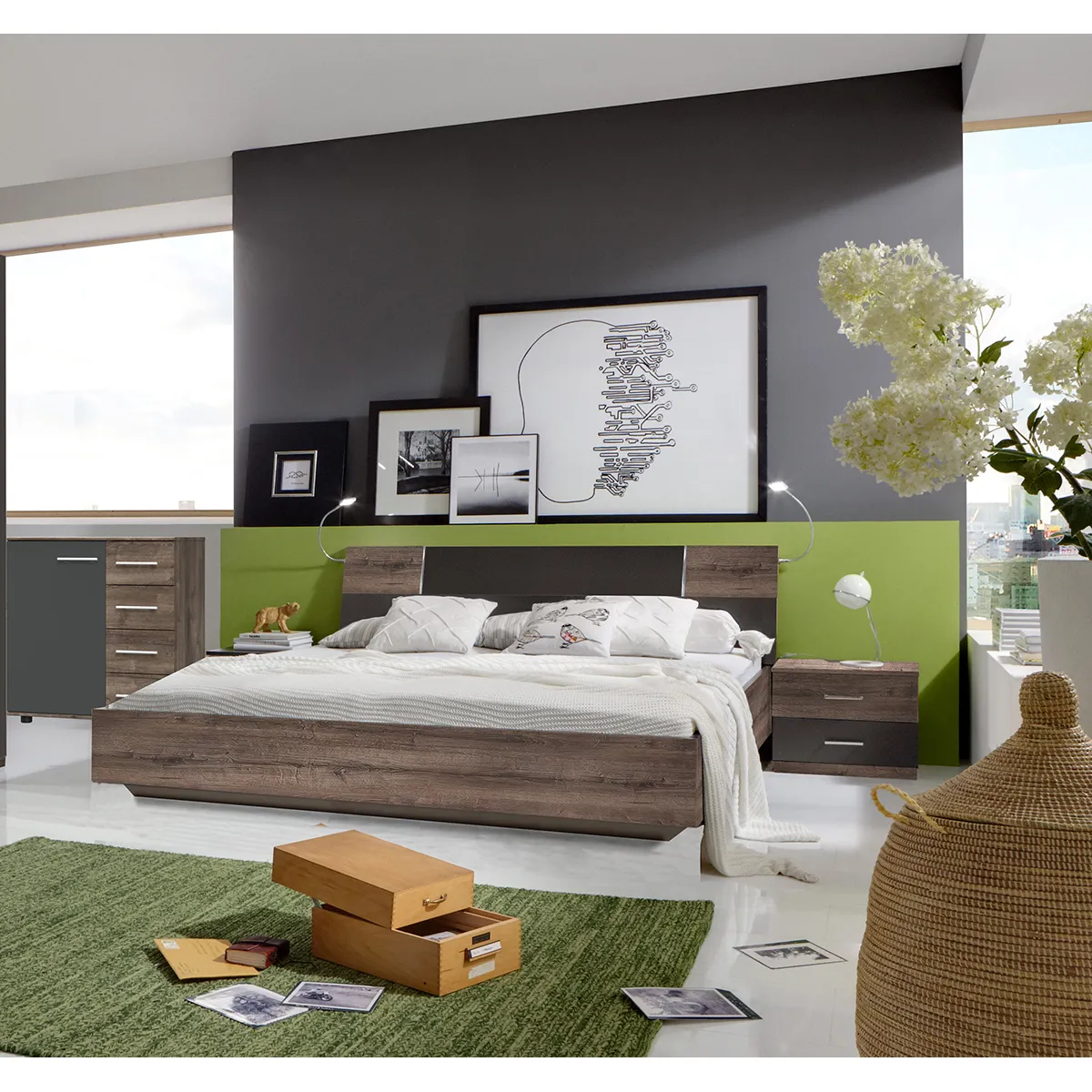 Pegane Chambre Adulte Châtaigne/Graphite King Size