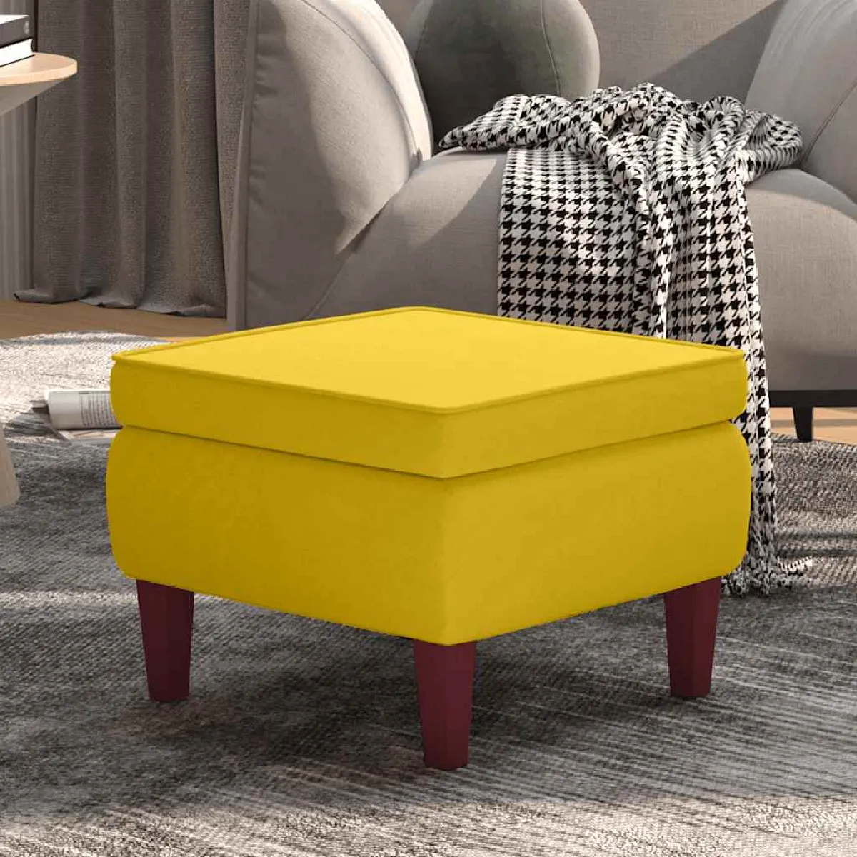 Non Communiqué Jaune Tabouret Avec Pieds En Bois Velours - Image 3