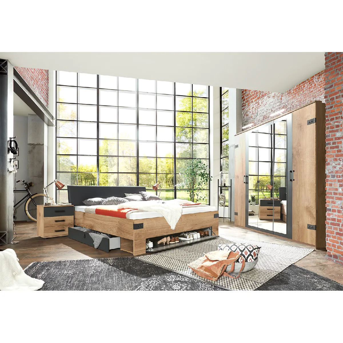 Chambre Complète Adulte - Chêne Poutre/Graphite - Pegane Chambre Complète Adulte - Chêne Poutre/Graphite - Pegane