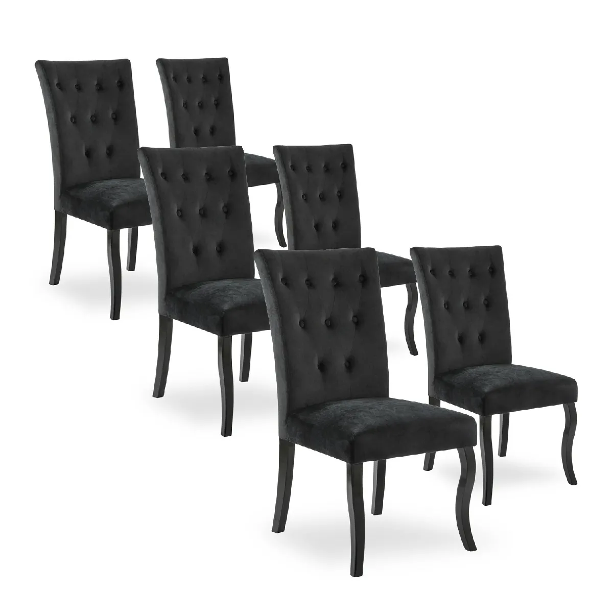 Lot de 6 chaises capitonnées Chaza - Velours noir