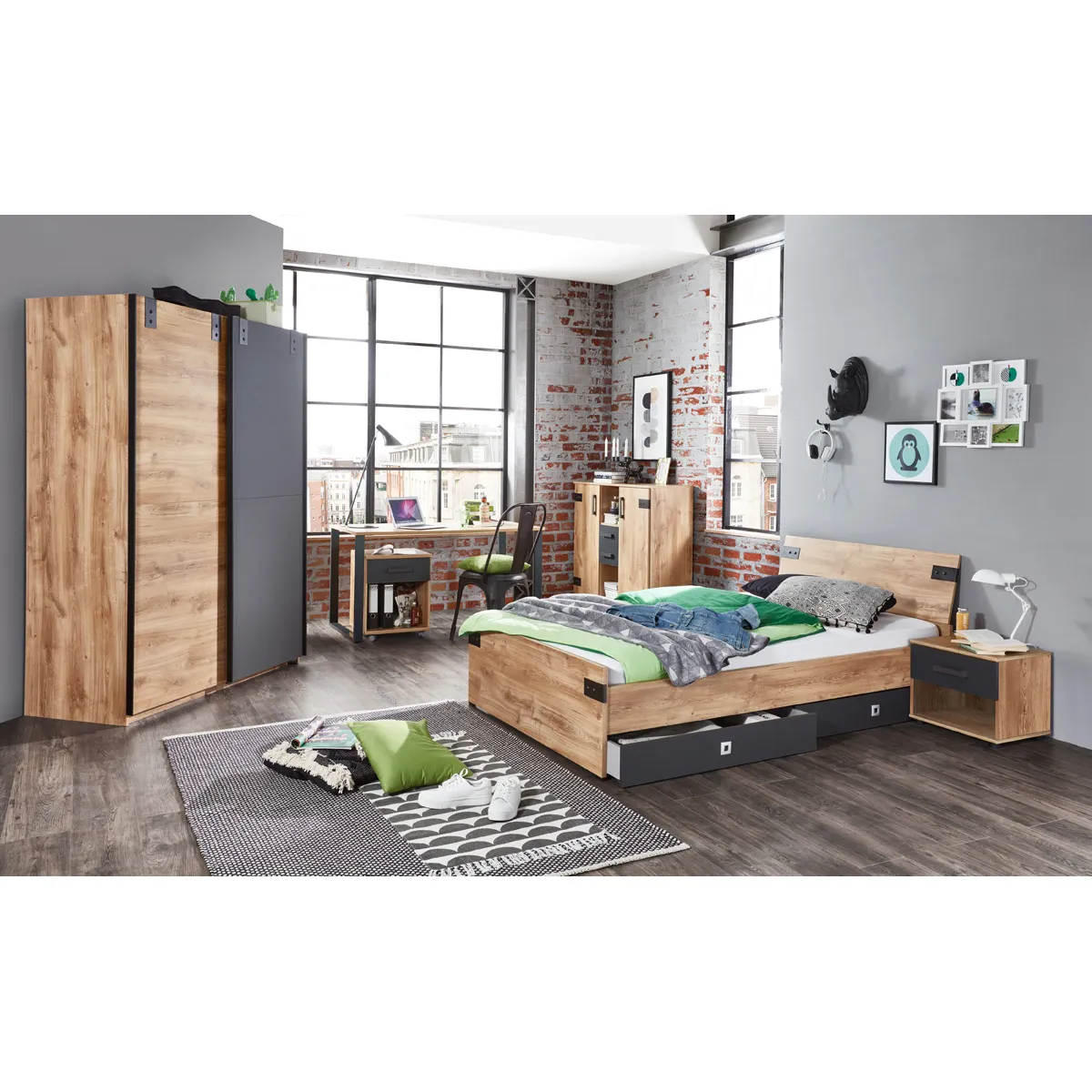 Pegane Chambre adulte complète - Chêne poutre