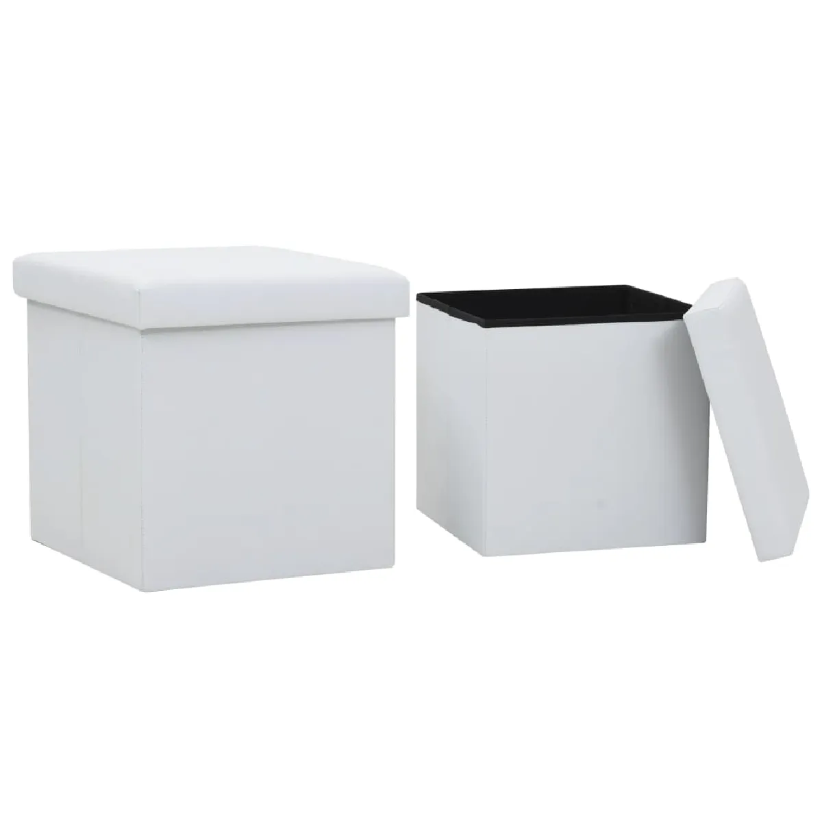 Vidaxl Blanc Tabourets De Rangement Pliables Lot De 2 Similicuir - Image 3