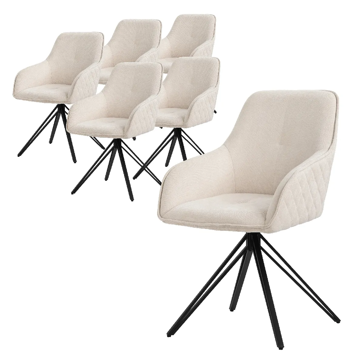 Ml-Design Noir Chaises 6 Pcs - Crème