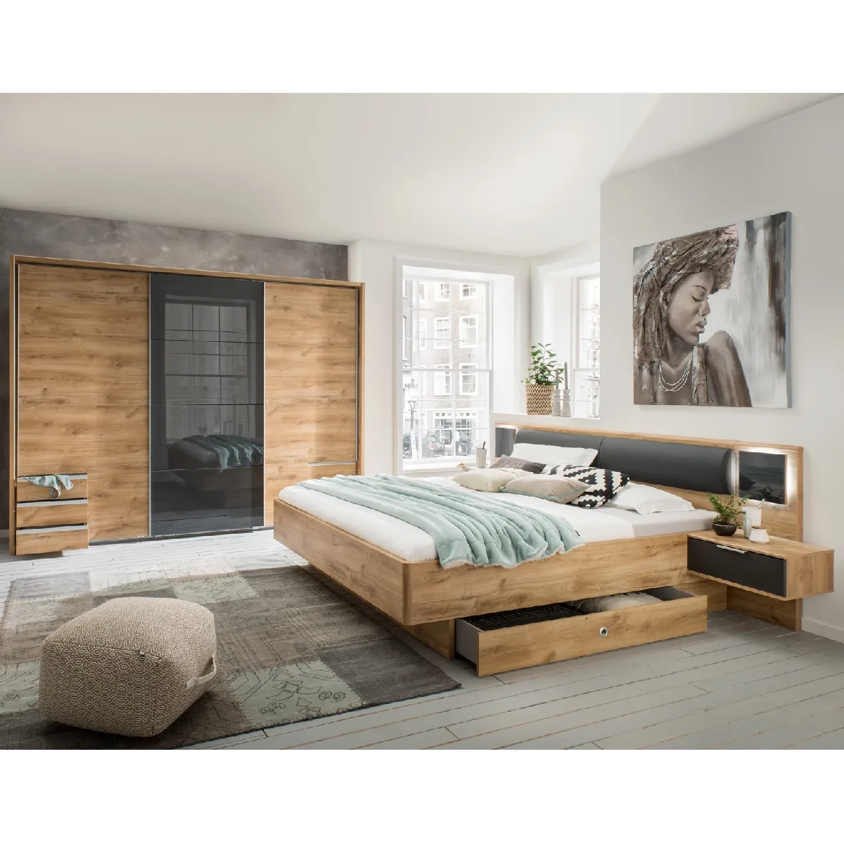 Pegane Chambre adulte complète lit 180x200 - Graphite
