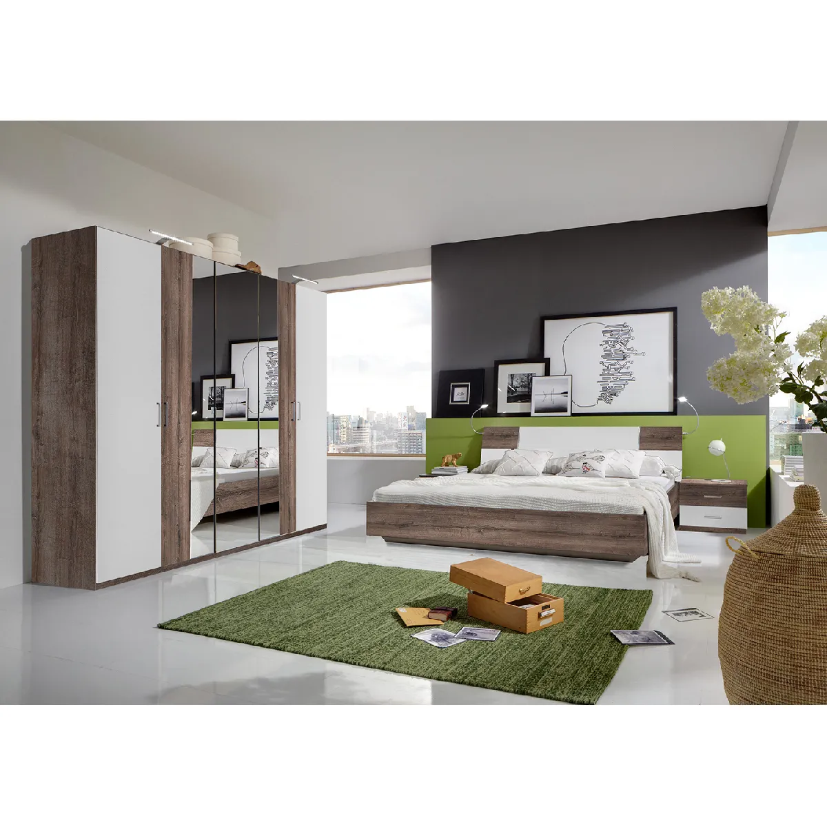 Chambre Complète Adulte - Chêne Chataigne/Blanc