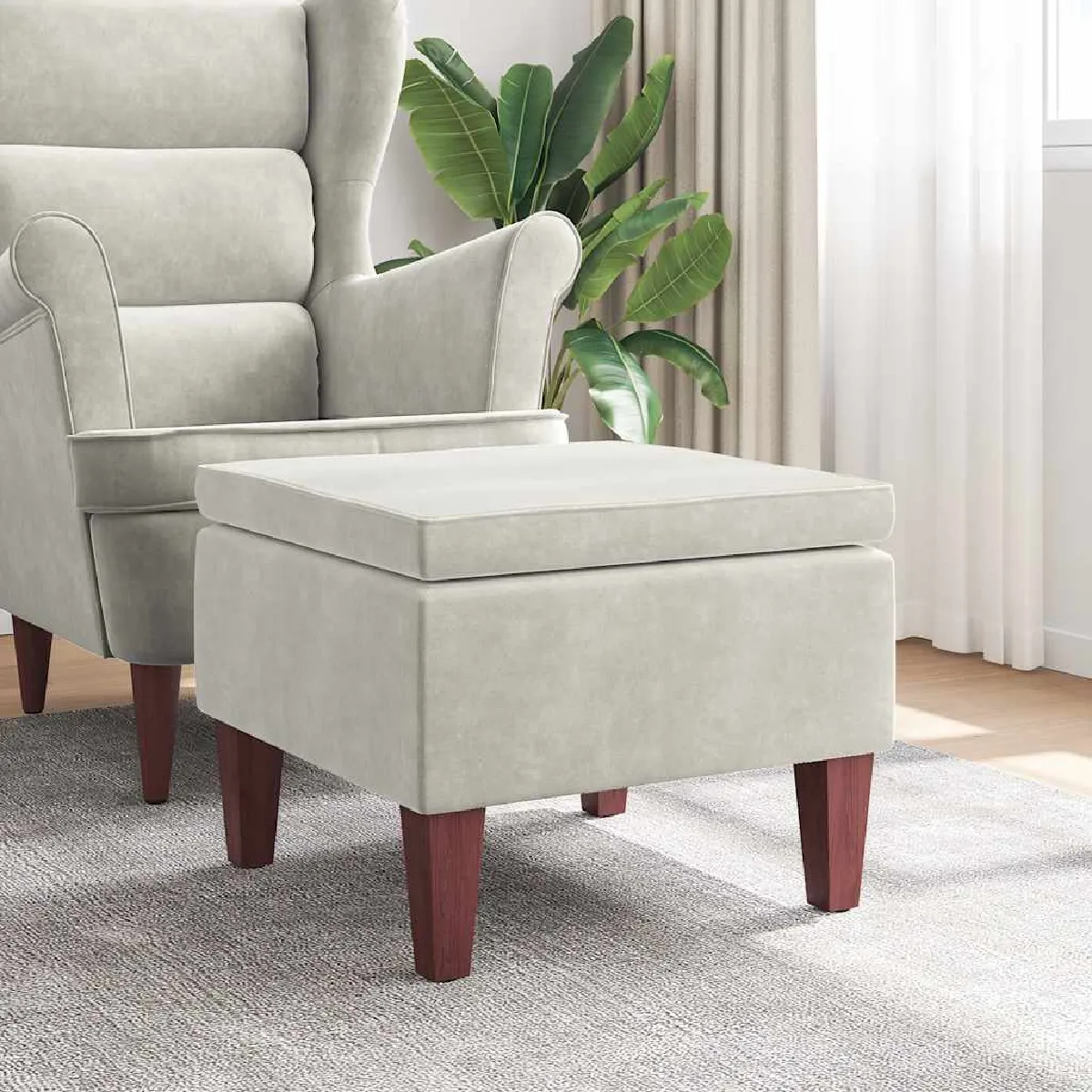 Vidaxl Tabouret Avec Pieds En Bois Crème Velours - Image 2