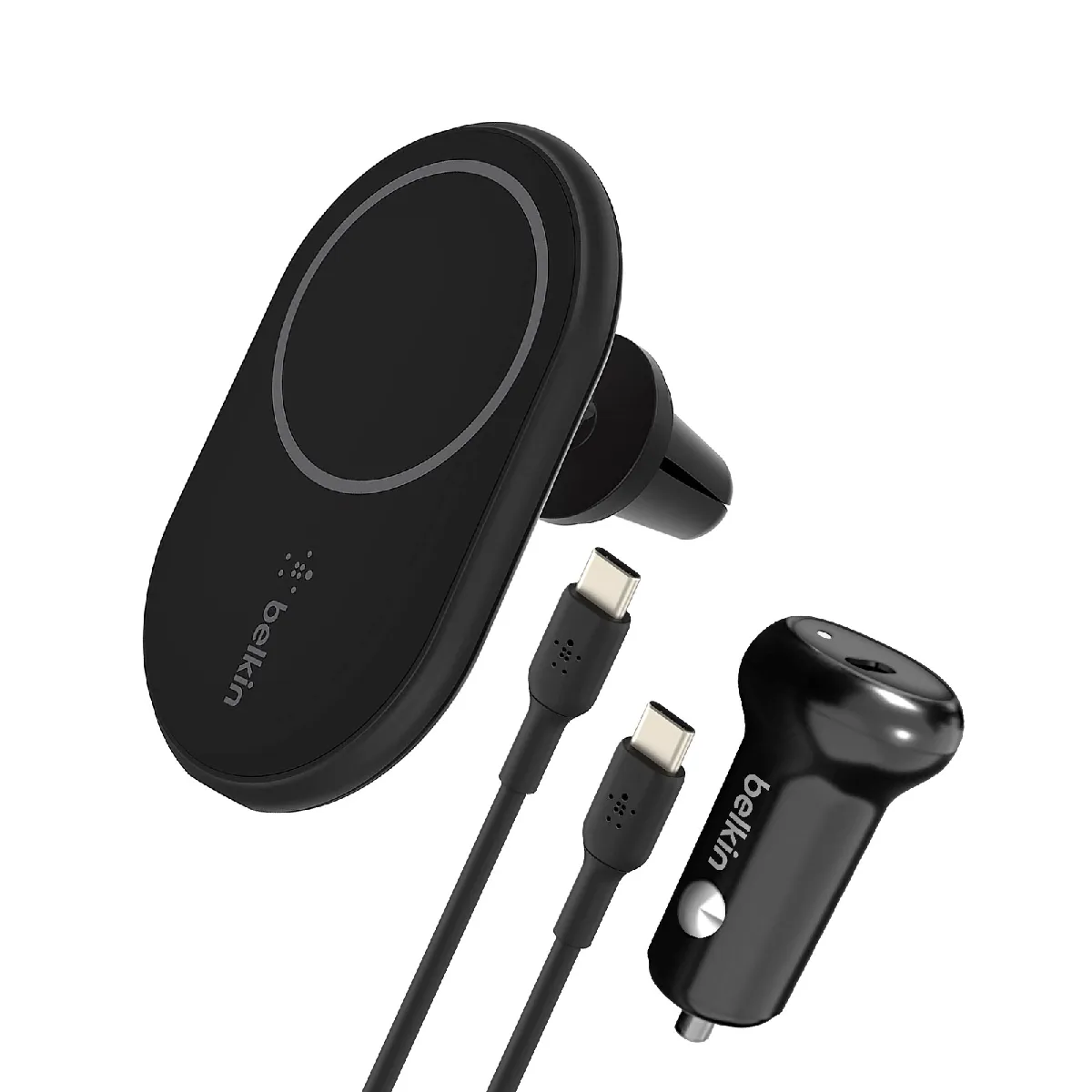 BELKIN Chargeur Auto MagSafe 10W Grille d'A&eacute;ration + Chargeur Allume-cigare  Noir