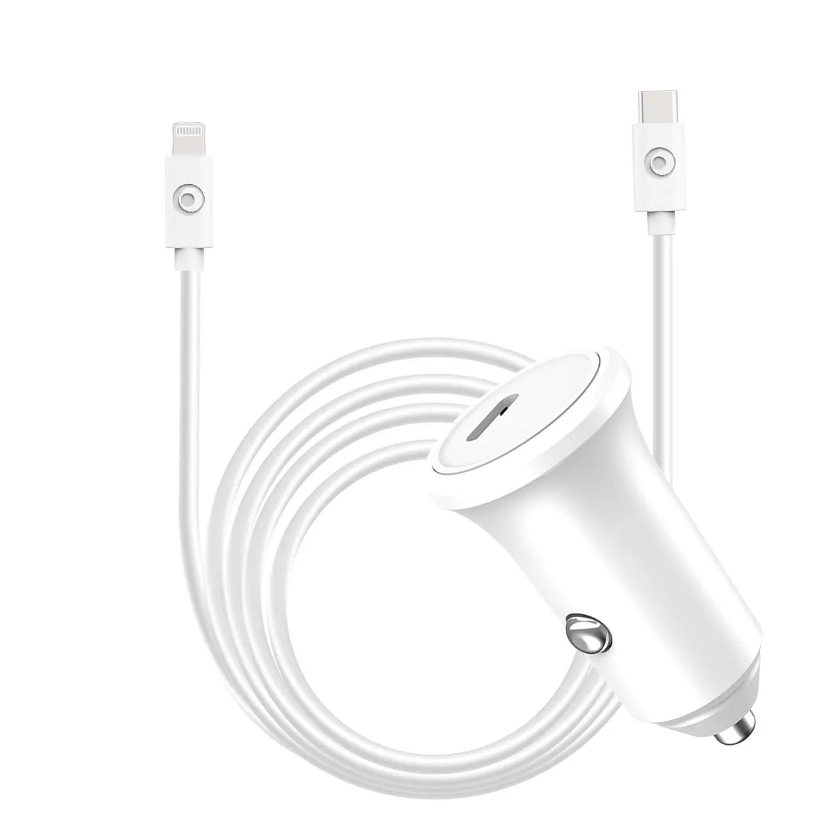 BIGBEN Chargeur voiture 30w power delivery + c&acirc;ble usb c/lightning blanc - 100% plastique recycl&eacute; 
