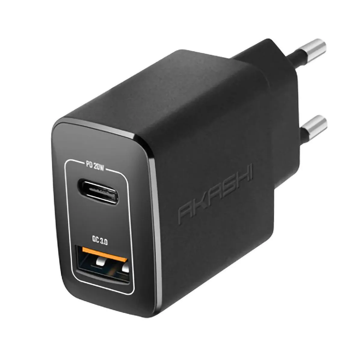 Akashi - Chargeur Secteur - USB-A QC 3.0 - USB-C PD 20W - Noir - Image 3