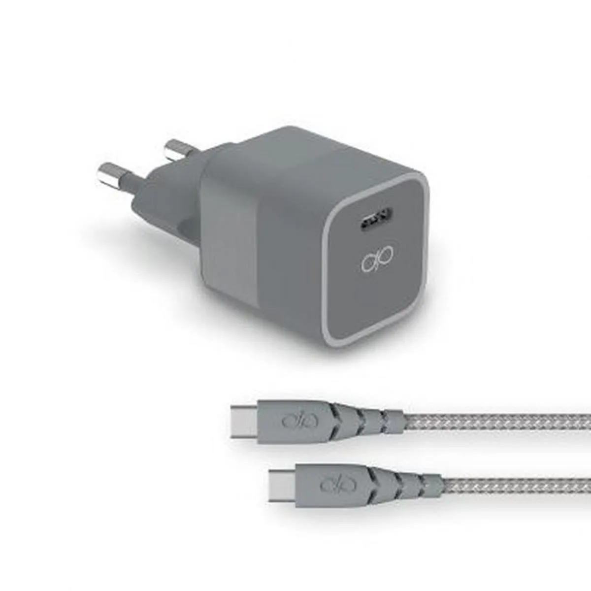 Force Gris Power Chargeur Secteur 20W Power Delivery + Câble Ultra-Renforcé Usb C/Usb C