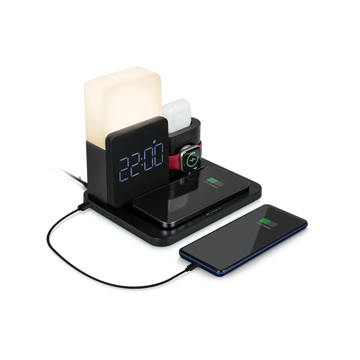 Bigben Noir Connected Station De Charge Sans Fil 5 En 1 Lumineuse Avec Réveil
