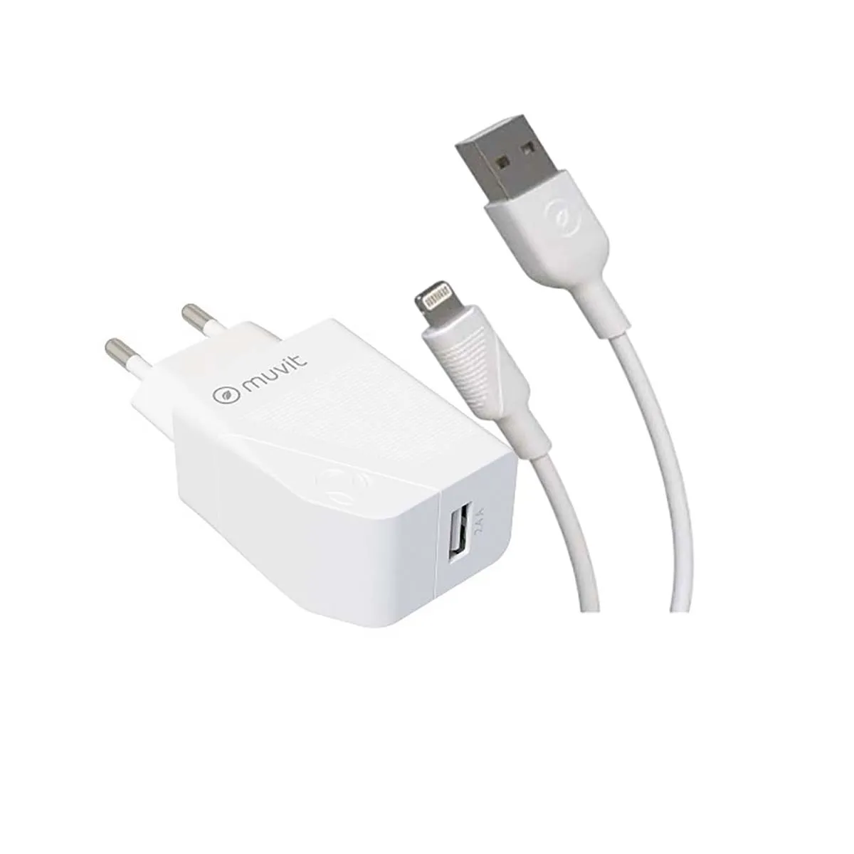 Muvit Blanc Chargeur Secteur Usb 12W 2,4A Et Câble Lightning Vers Usb 1,2M