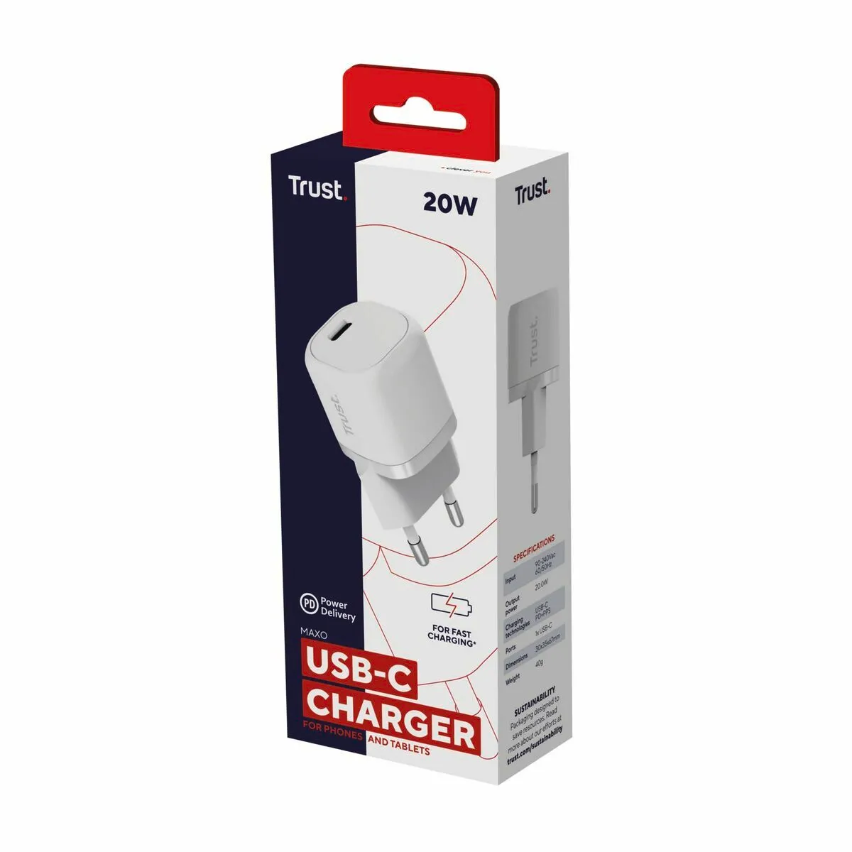 Trust - Maxo - Chargeur Secteur USB-C - 20W - Power Delivery 3.0 - PPS - Blanc - Image 2