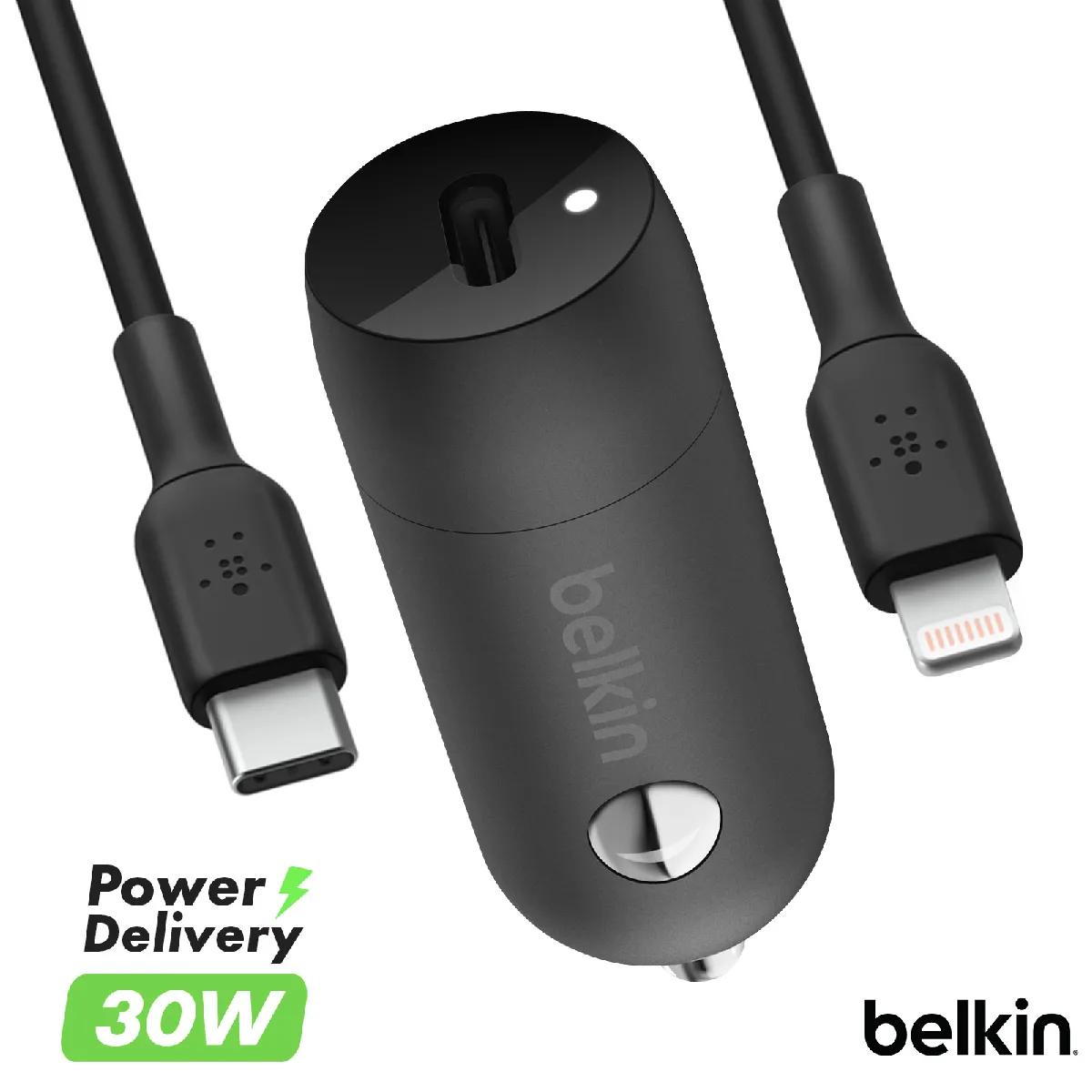 Belkin Chargeur de voiture 1 port USB C sur prise allume cigare avec câble USB C