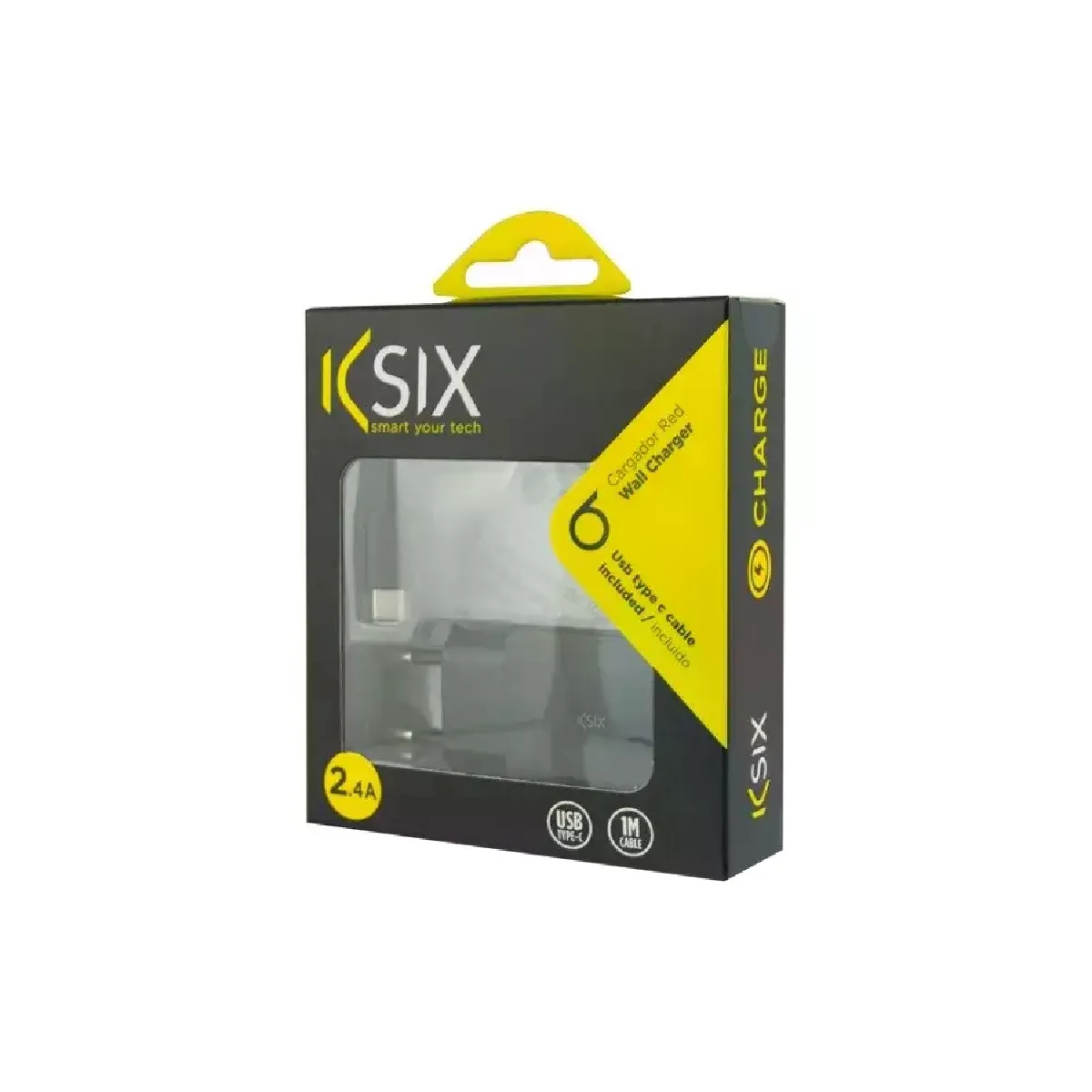 Ksix Noir Chargeur Secteur Avec Câble Usb-A Vers Usb-C - 12 W