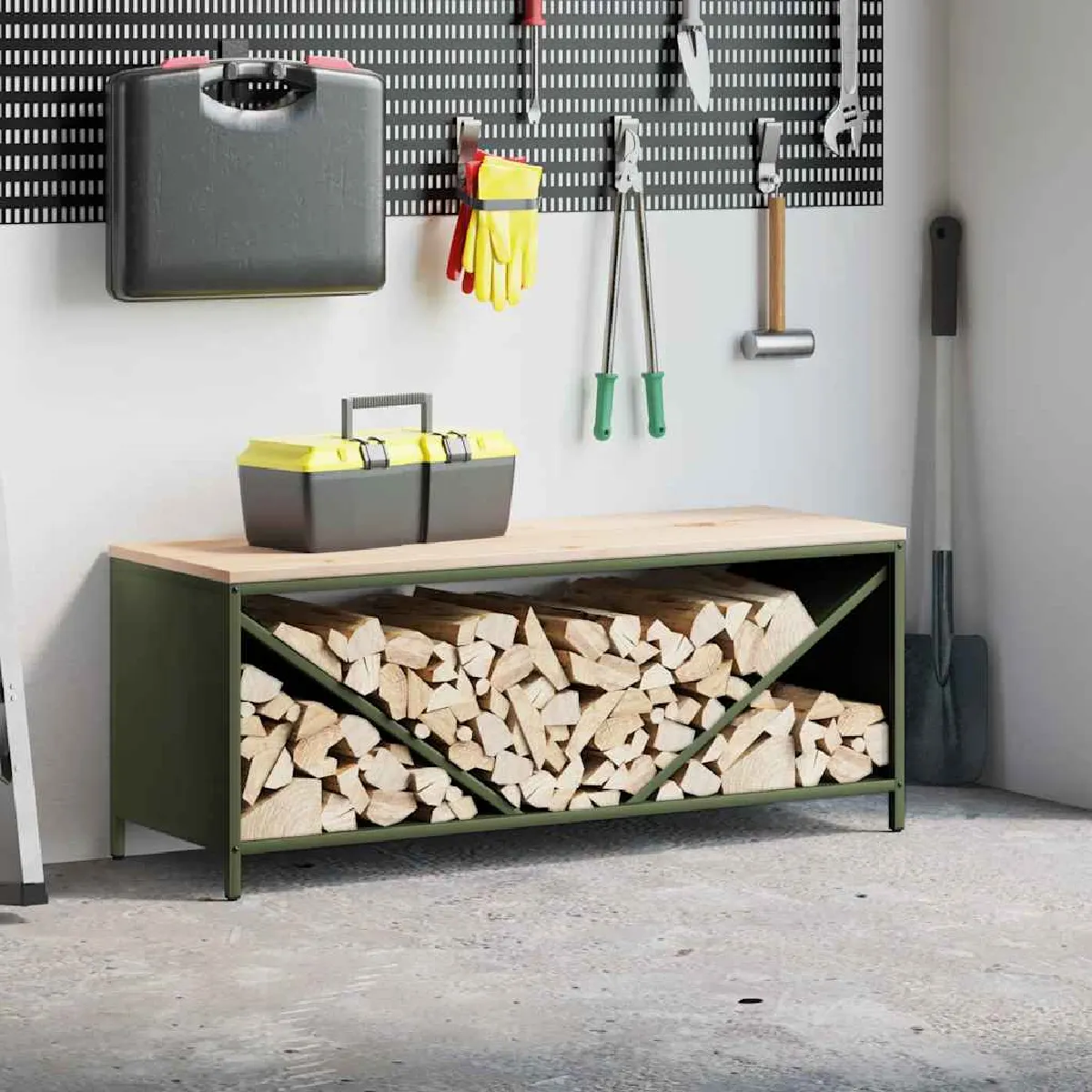 vidaXL Étagère à bois de chauffage avec plateau en bois support à bûches de cheminée support à bûches support 864257 - vue 4