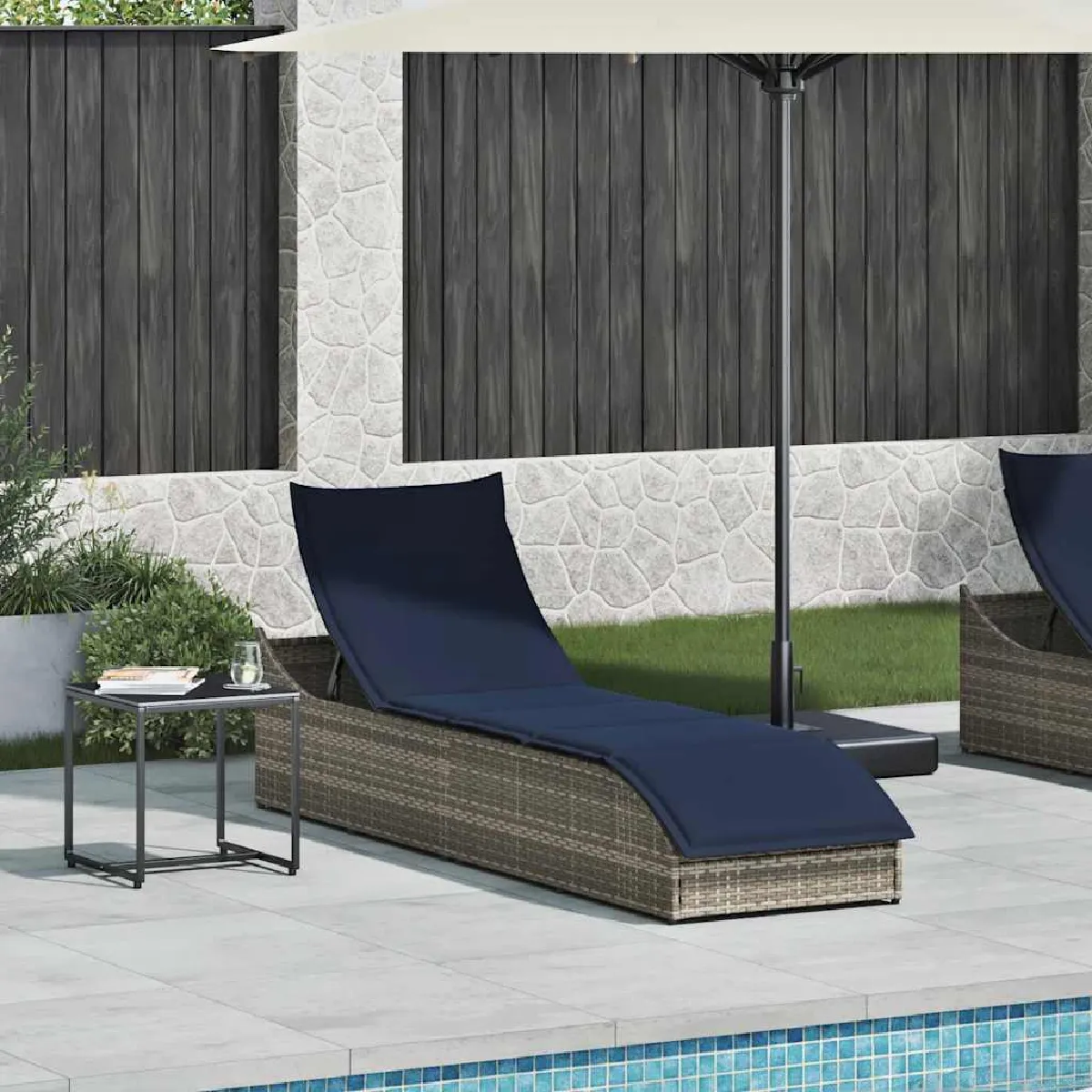 Non Communiqué Gris Chaise Longue Pliante Coussin Et Rangement Résine Tressée - Image 3