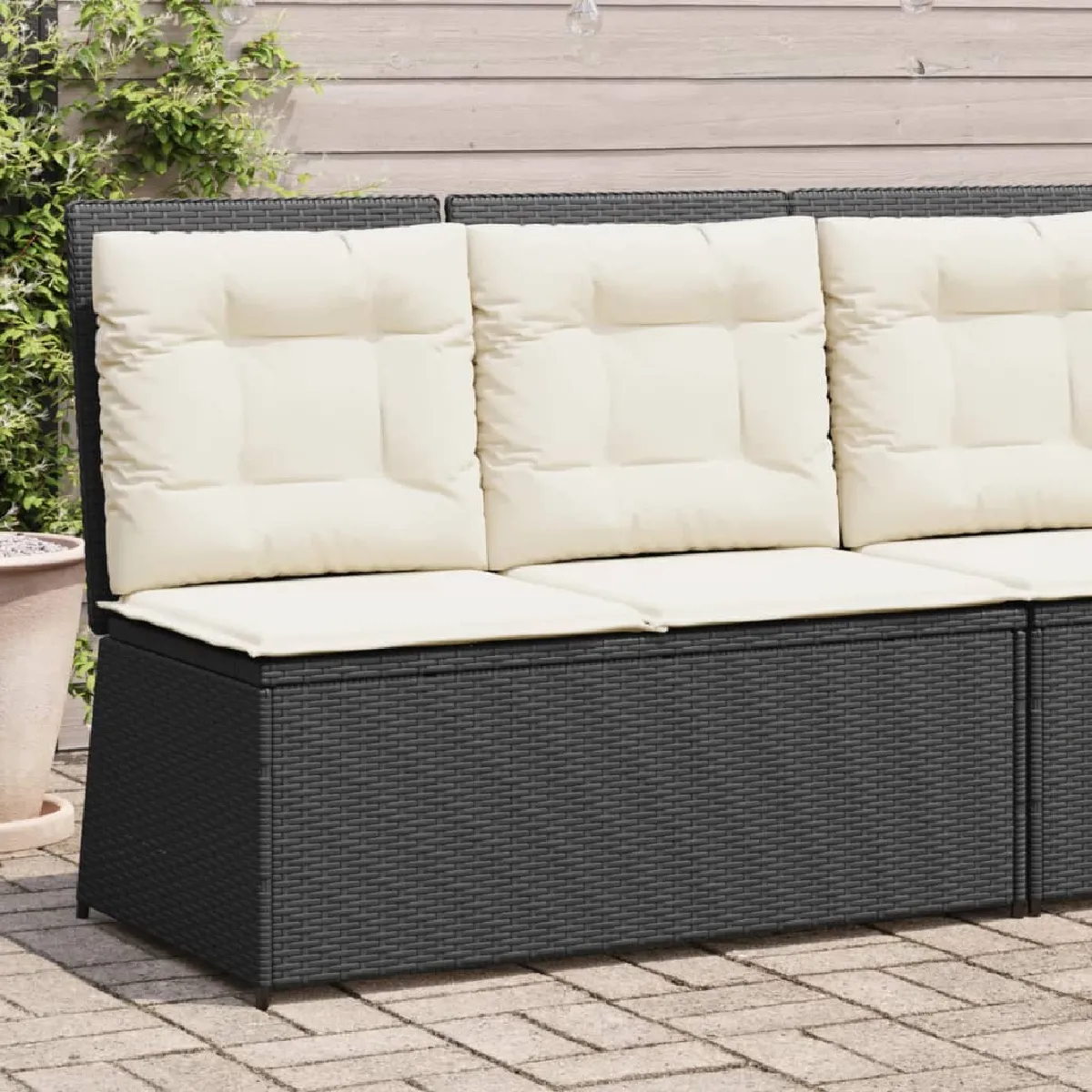 vidaXL Banc inclinable de jardin avec coussins noir résine tressée