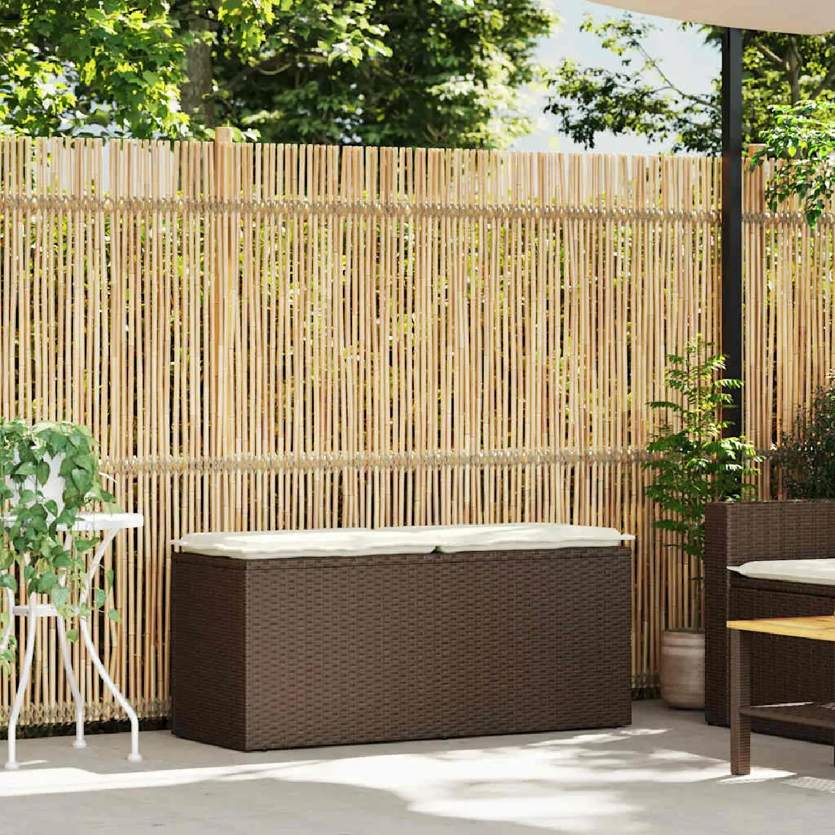 Vidaxl Banc de jardin avec coussin gris 110x40x44 cm résine tressée - vue 4