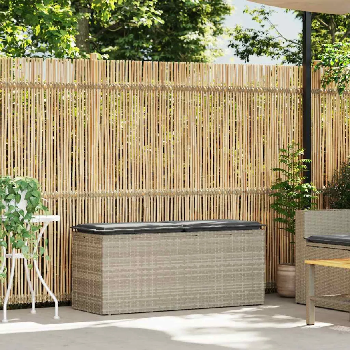 Vidaxl Banc de jardin avec coussin gris 110x40x44 cm résine tressée - vue 2