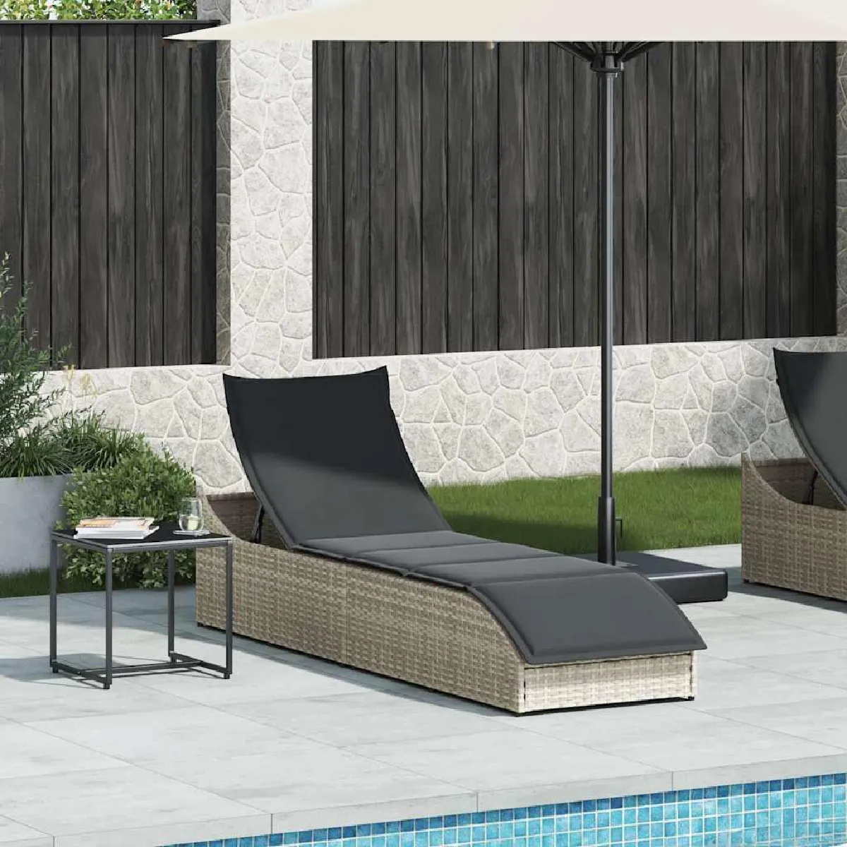 Non Communiqué Gris Clair Chaise Longue Pliante Coussin Et Rangement Polyrotin - Image 3