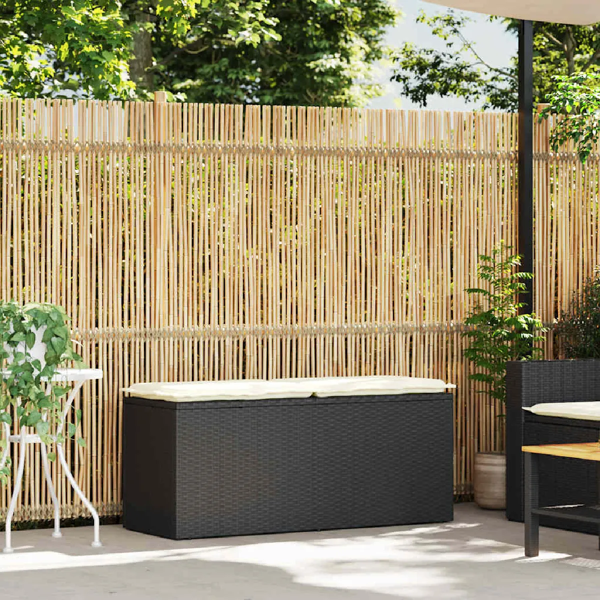 Vidaxl Banc de jardin avec coussin gris 110x40x44 cm résine tressée - vue 3