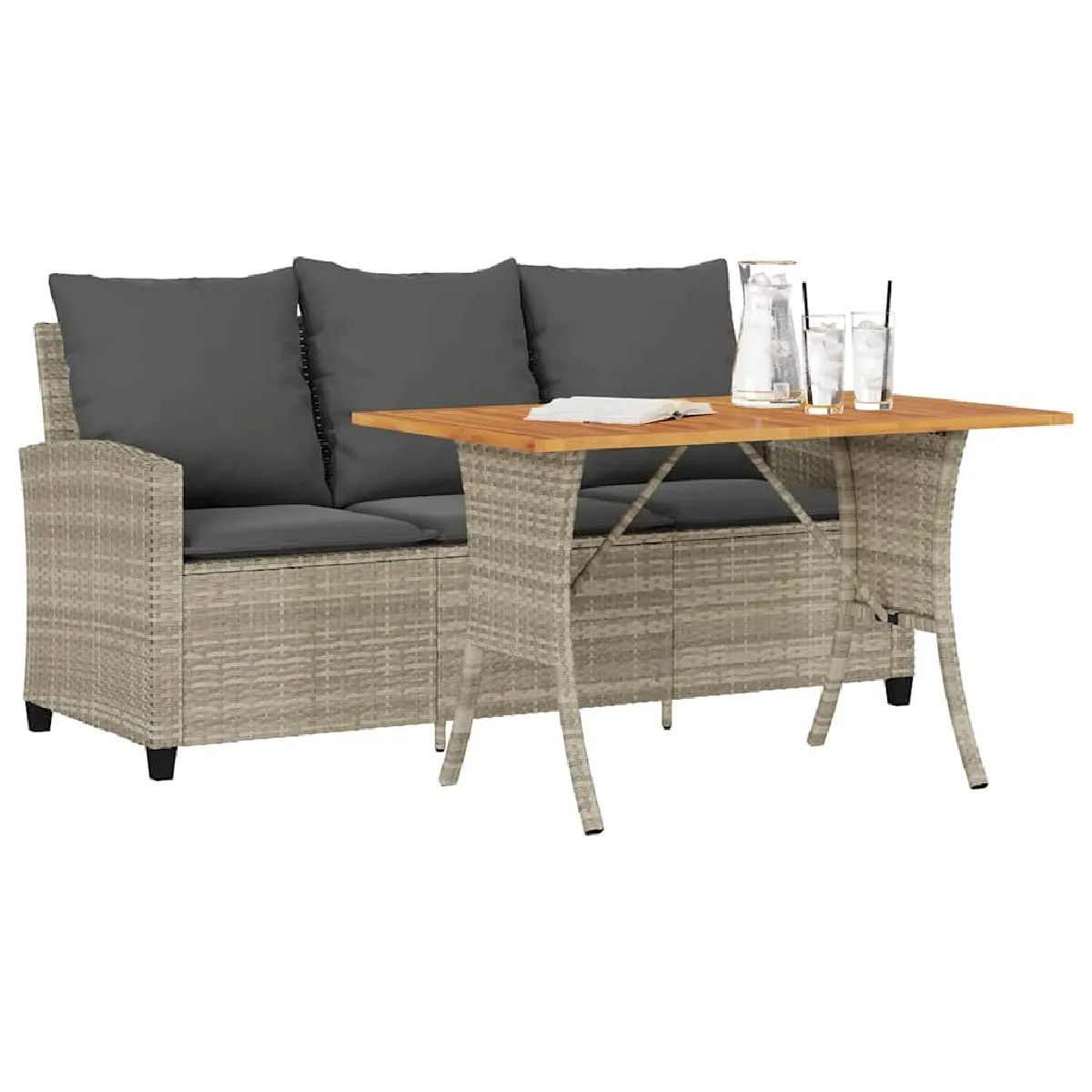 vidaXL Canapé de jardin 3places coussins et table polyrotin - vue 2