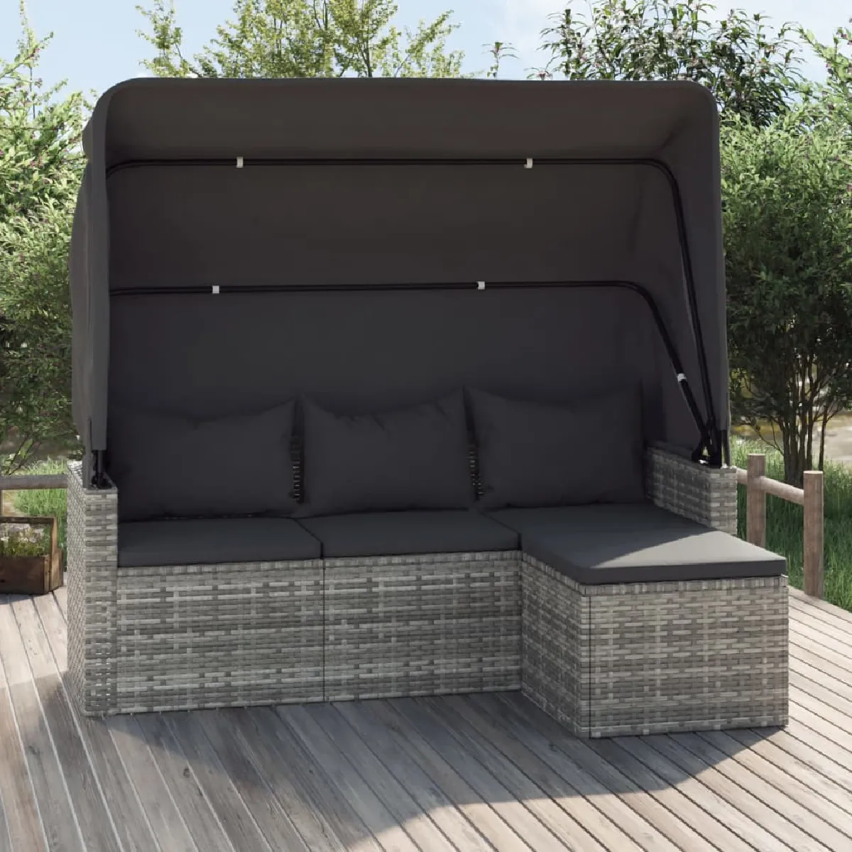 vidaXL Canapé de jardin 3 places avec toit et repose pieds 362334