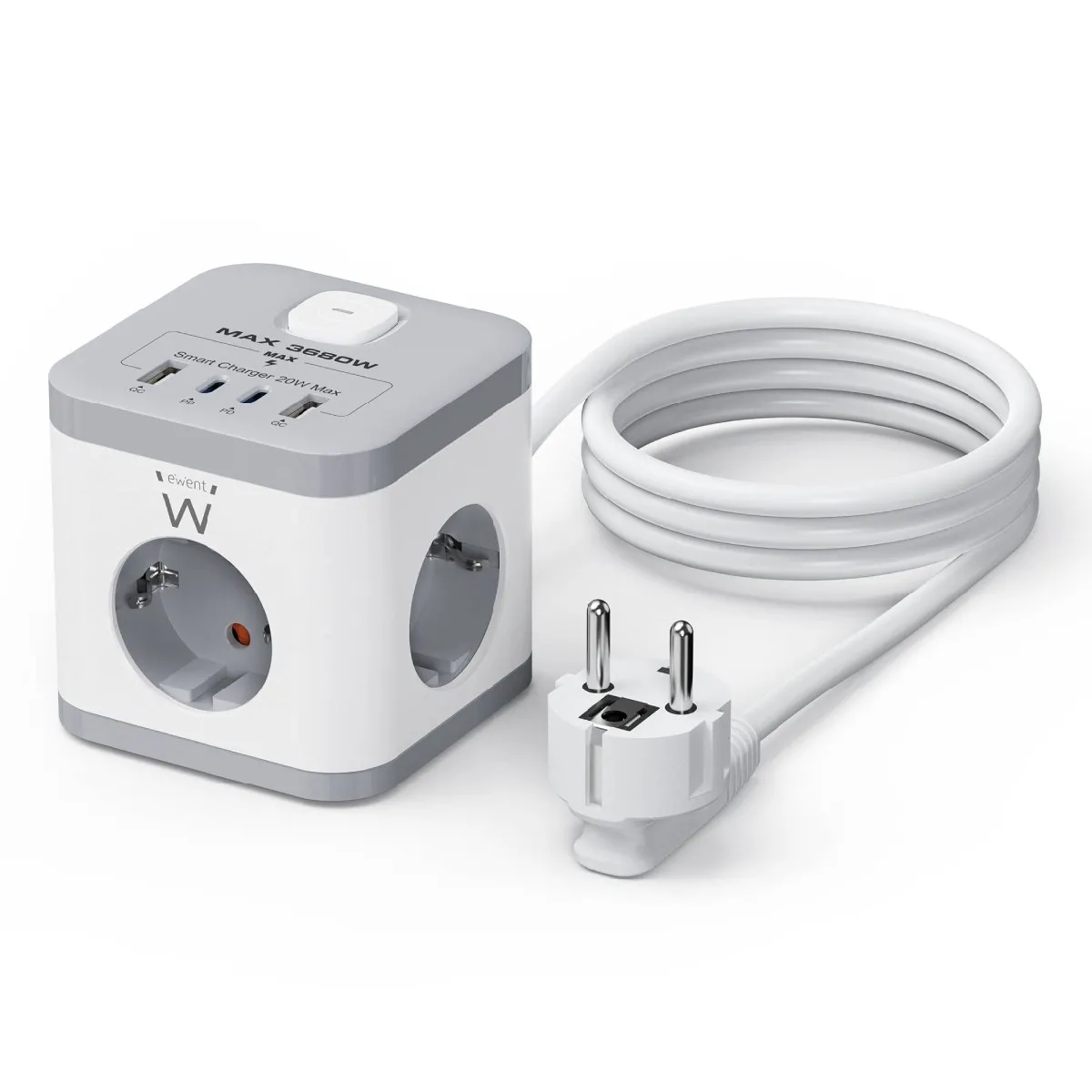 Multiprise Ewent EW3863 3 Prises avec 2 USB-A 2 USB-C et Protection - Image 2