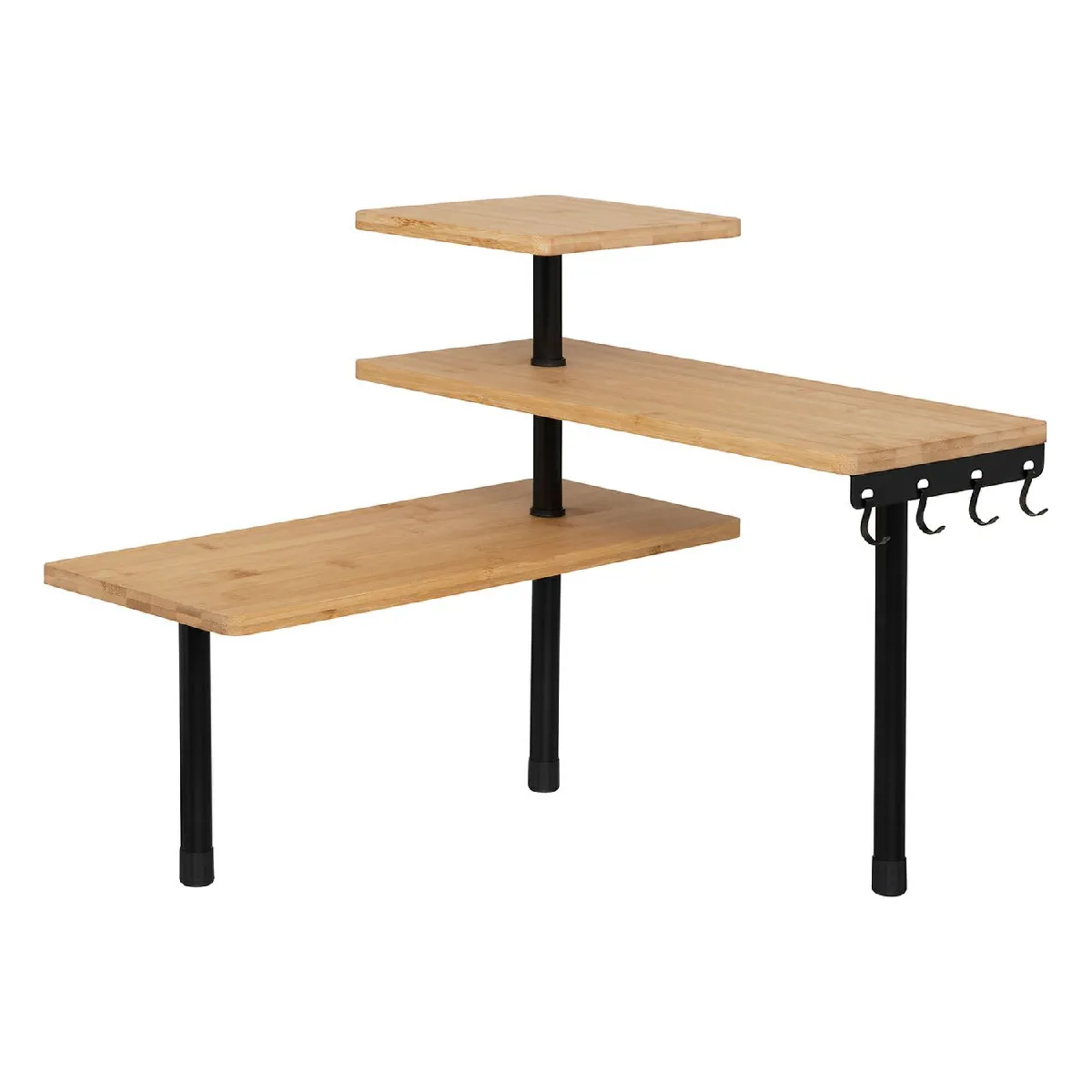Étagère d'angle 3 niveaux en bambou et inox - Beige et noir