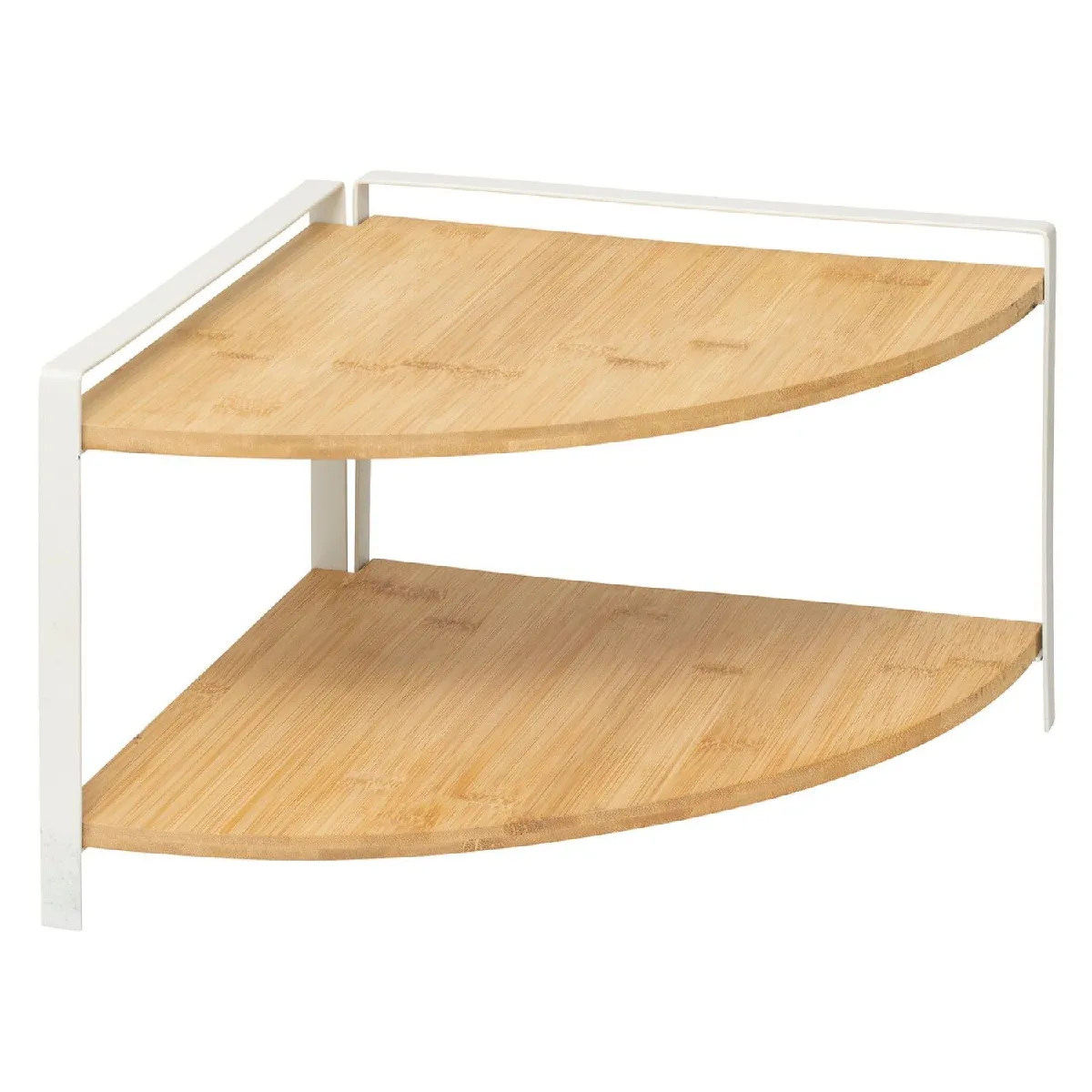 Étagère d'angle 2 niveaux en bambou et métal ORDERA - Beige et blanc